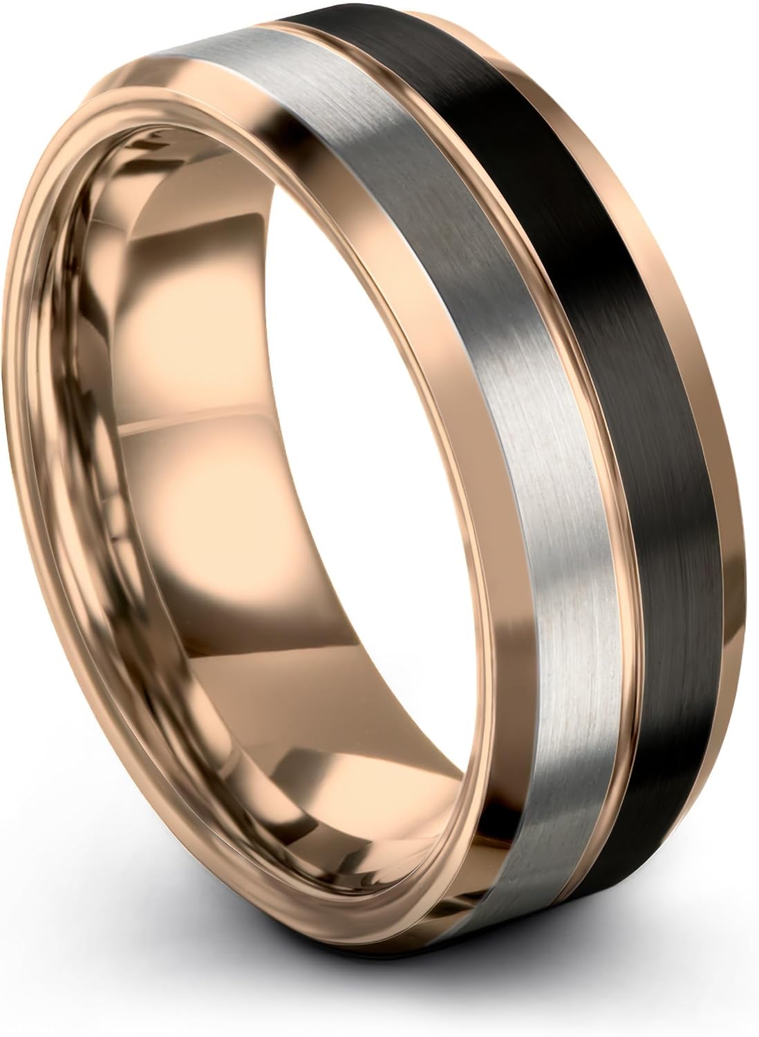Tungsten Wedding Band Ring 4mm 6mm 8mm 10mm for Men Women 18k Rose Yellow Gold Plated Bevel Edge Black Brushed Polished
