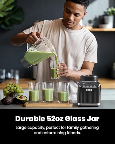 Miniatura 7 de GDOR Licuadora profesional para batidos, 5 funciones, licuadora de batidos de 1200 vatios máximos, tarro de vidrio de 52 onzas y combo de taza para