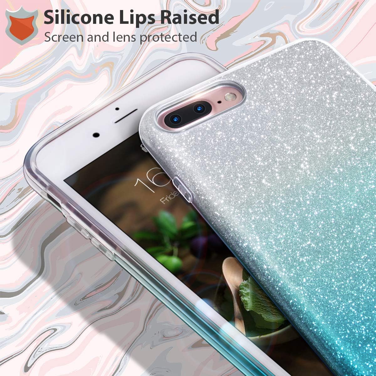 MATEPROX iPhone 8 Plus case,iPhone 7 Plus Glitter Bling Sparkle Cute Girls Women Protective Case for iPhone 7 Plus/8 Plus 5.5" (Gradient Green)