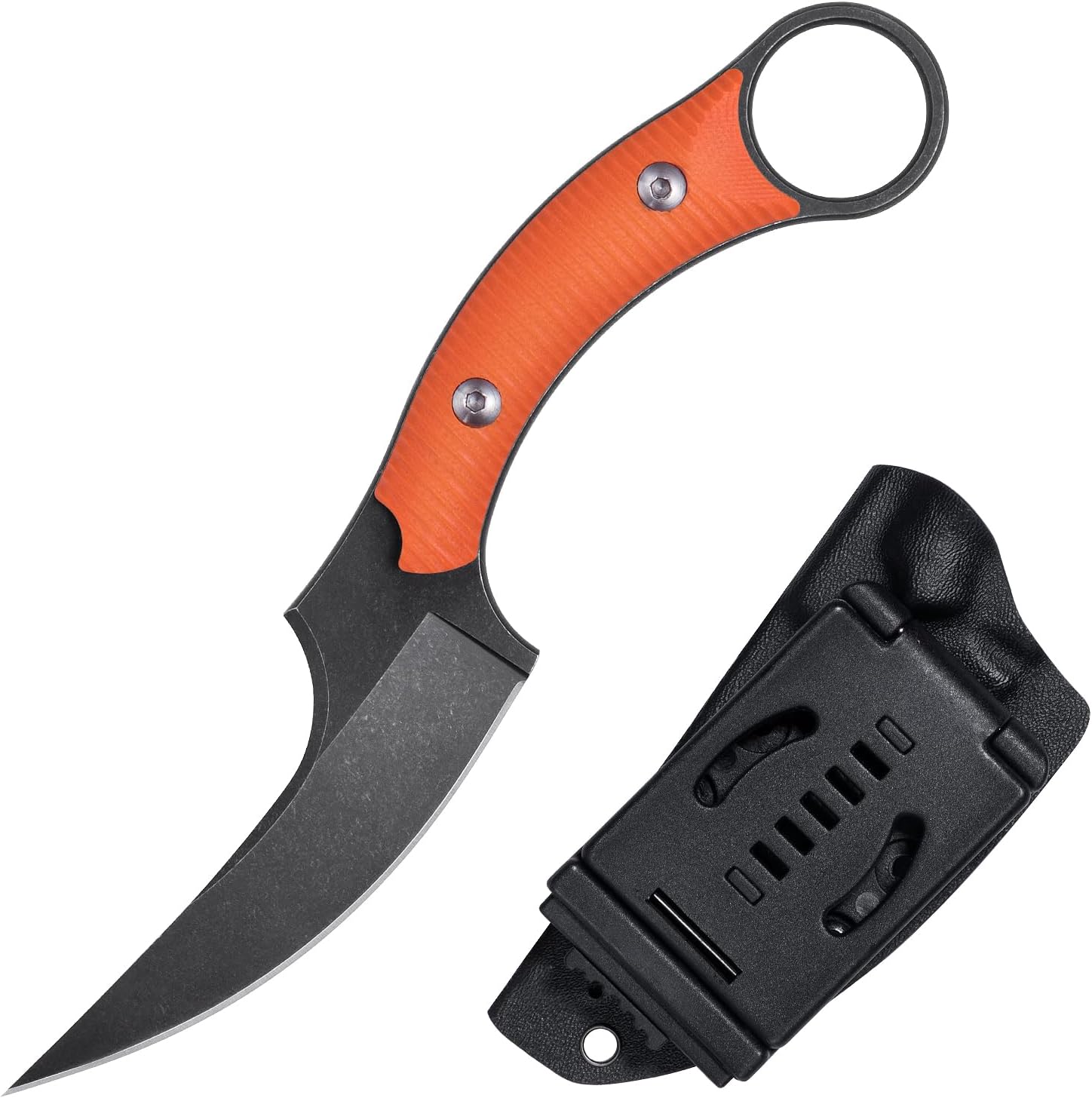 Fixed Blade Knife, D2 Steel Blade and G10 Handle, Utility Claw EDC Knife for Outdoor Survival Hiking Camping with Kydex Sheath OK1220 (Orange)
