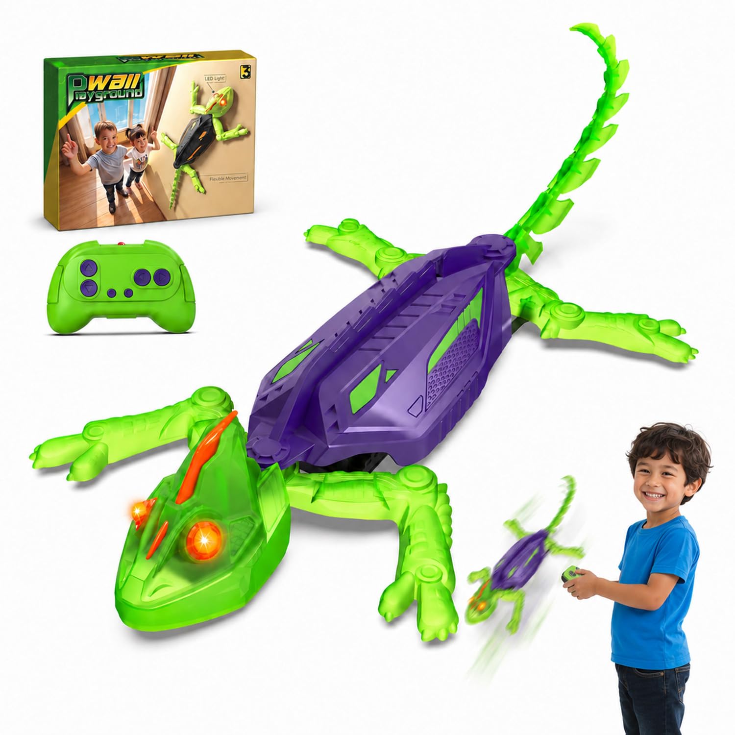 Goody King Lagarto Trepador Paredes - Robot Lagartija Teledirigida Que Trepa Paredes y Techos - Wallcrawler Gecko - Juguete con Movimientos Reales y Giro 360° - Regalo para Niños a Partir de 3 Años