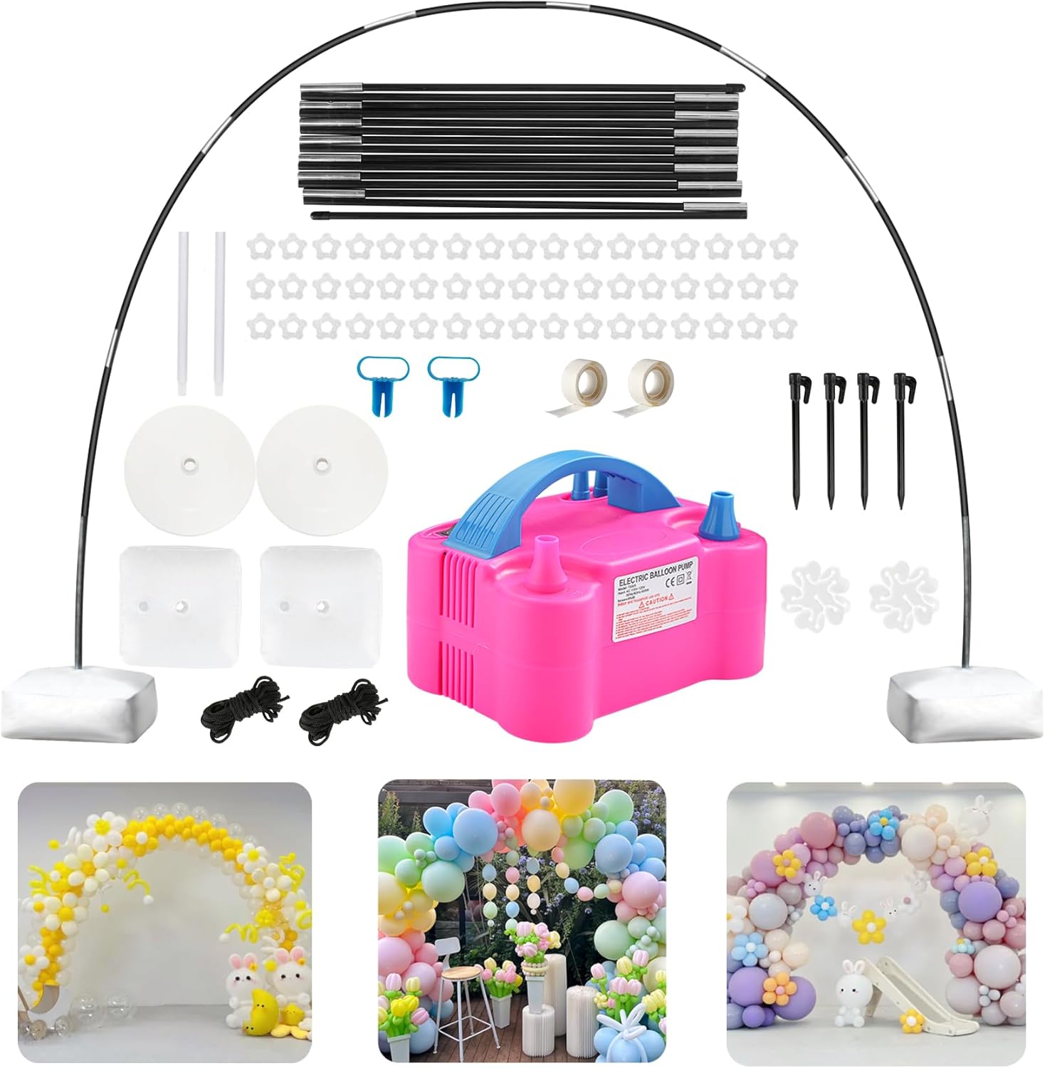 Balloon Arch Kit with Balloon Pump Electric, Improved Balloon Arch Stand with Base for Floor Gender Reveal Wedding Birthday Graduations Party Decorations
