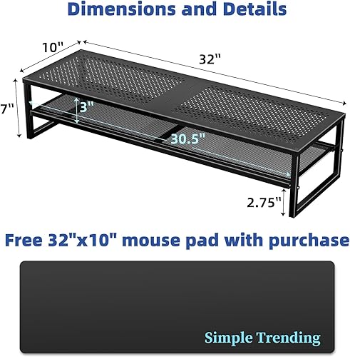Miniatura 6 de Simple Trending Soporte elevador de doble monitor de metal de 2 niveles, organizador de escritorio de oficina para 2 monitores con alfombrilla de