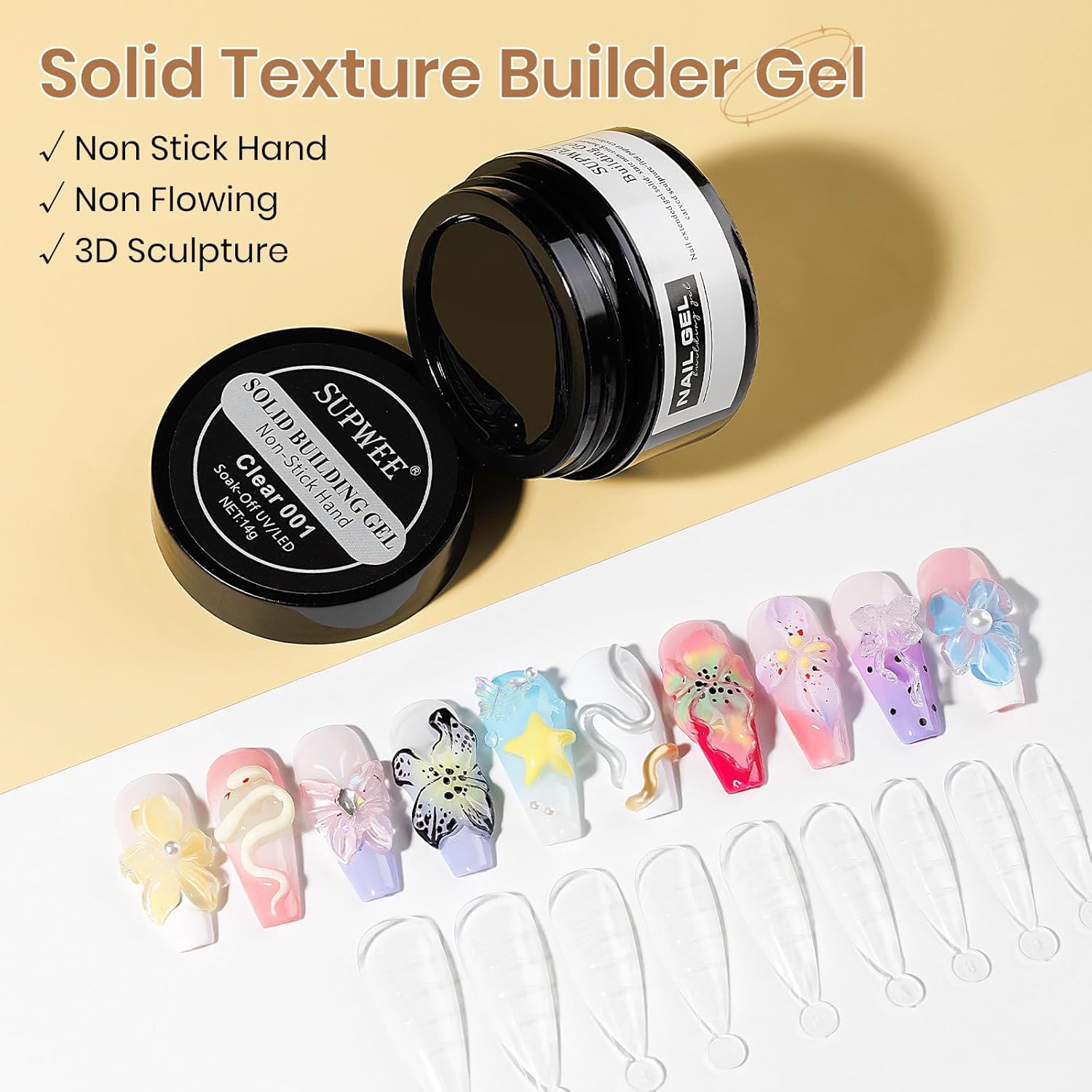 SUPWEE 3D Nail Sculpting Gel Solid Builder Gel for Nails Art, Non-Sticky Hand Hard Gels for Extension Moding Carving DIY at Home 14g(0.49fl oz) - Image 2