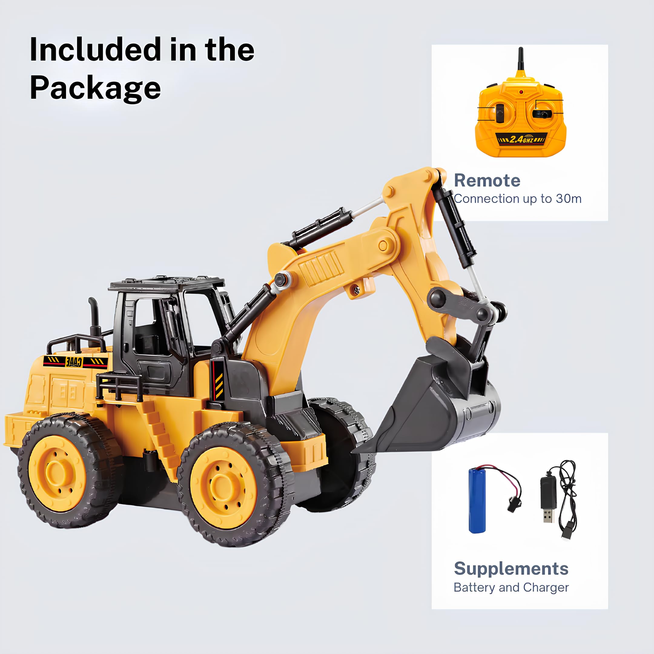 RC Tracteur Pelleteuse Télécommandé – Tractopelle Enfant Radiocommandé Electrique – Camion Mini Pelle hydraulique – Grue Engins de Chantier Jouet Construction