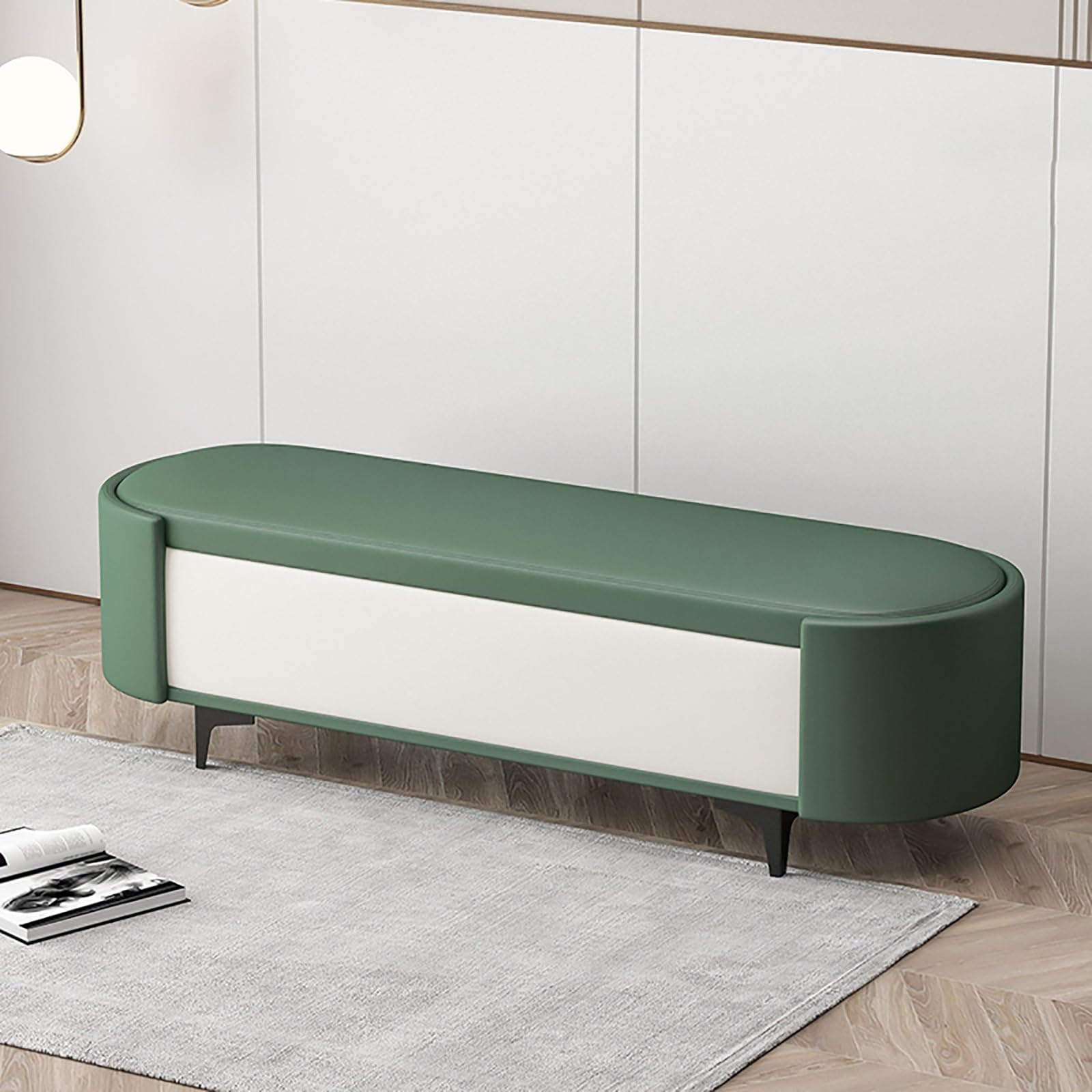 Pouf ovale en cuir avec rangement pour salon et entrée