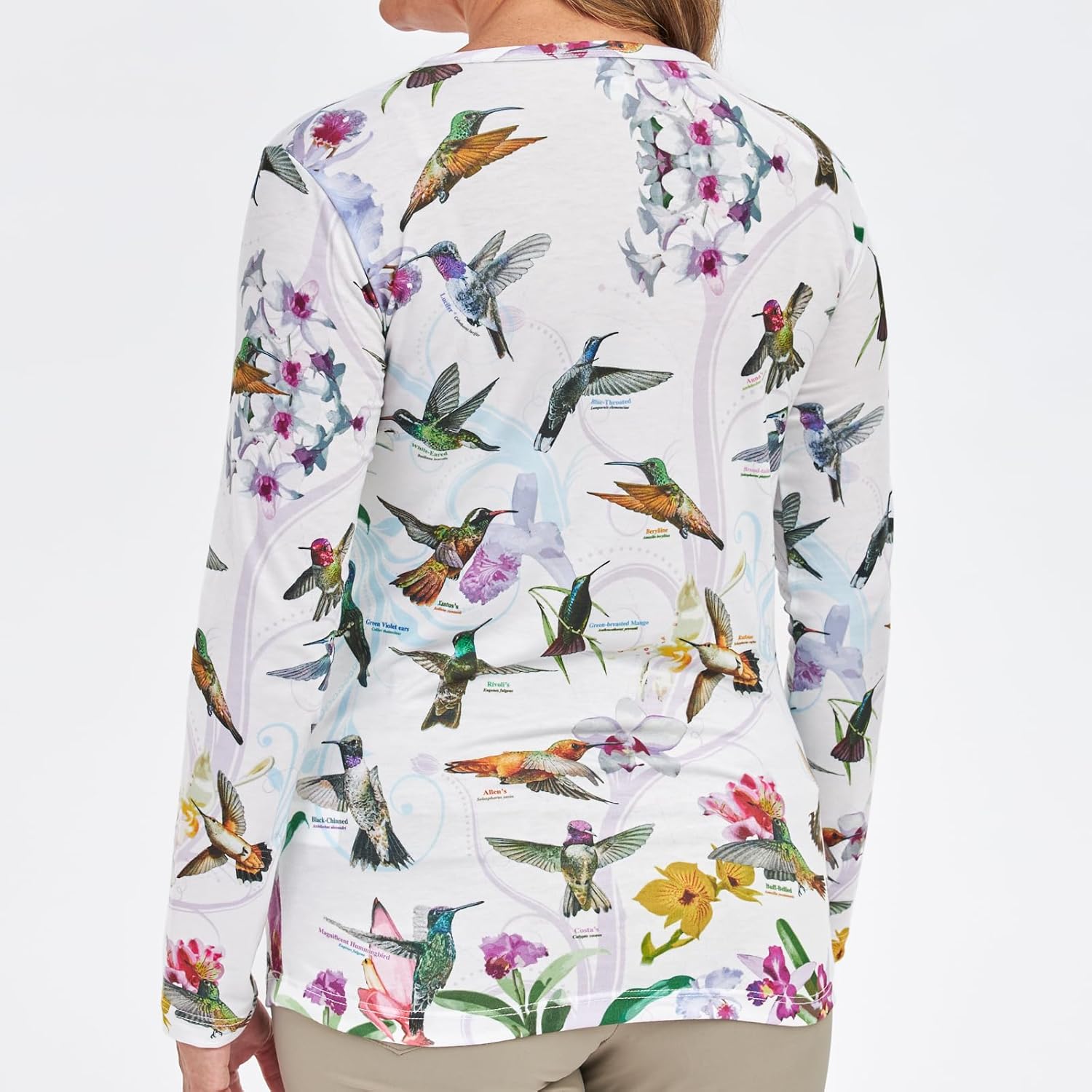 Hummingbirds of The USA - Graphic Tees for Women - Women's Long Sleeve T-Shirts - All-Over-Print Hummingbird Design - Image 2
