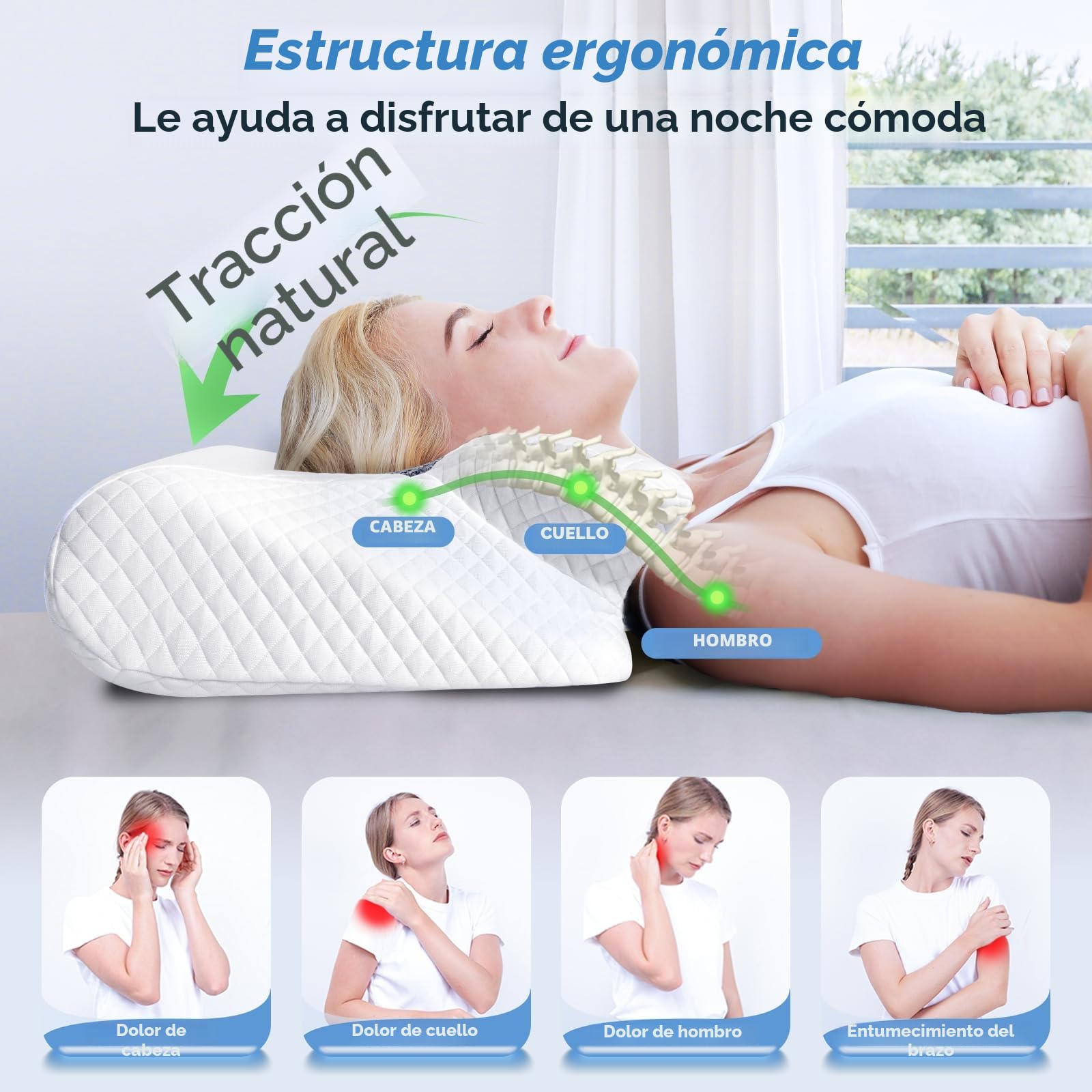 SAHEYER Almohada Cervicales y Cuello Espuma de Memoria,59x43x15/12cm, Gris | 2 en 1 Almohada Ergonómica para Dormir de Lado, Boca Arriba y Boca Abajo, Soporte de Cabeza/Cuello/Hombro