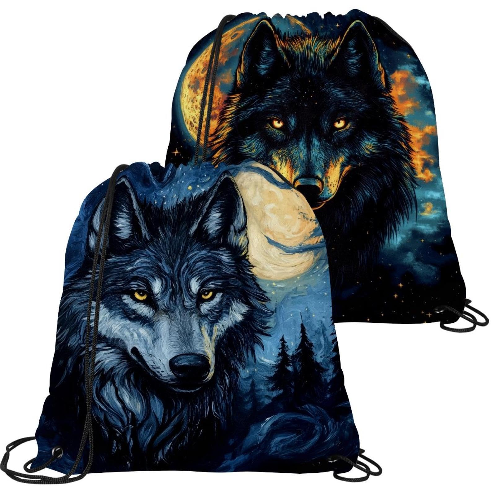 Sac à cordon étanche et pliable motif loup multicolore - 7
