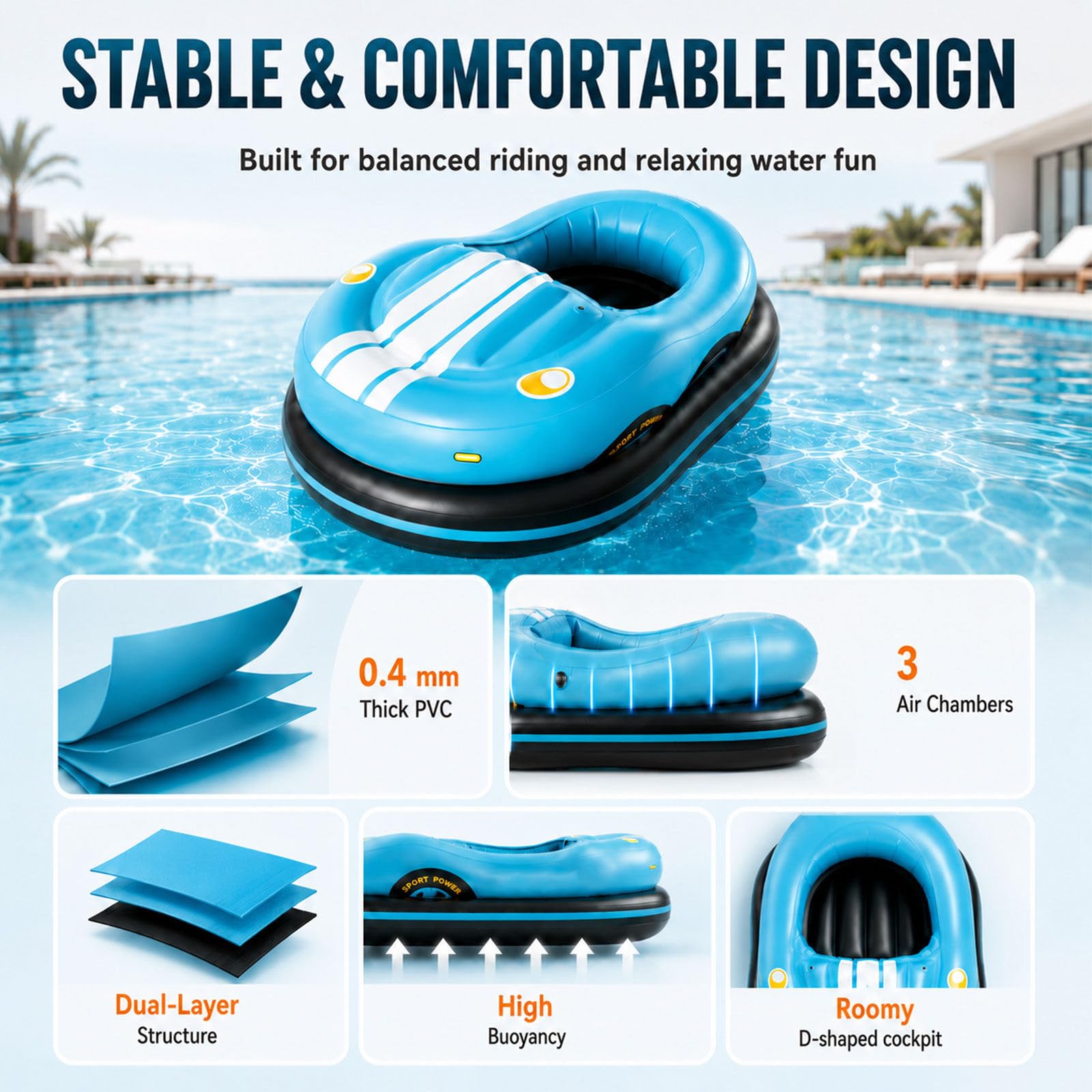 Flotador hinchable motorizado de PVC para piscina, azul o rojo Blue | tumbona hinchable con control de joystick de 360°, soporta hasta 120 kg, silla de playa hinchable eléctrica de PVC