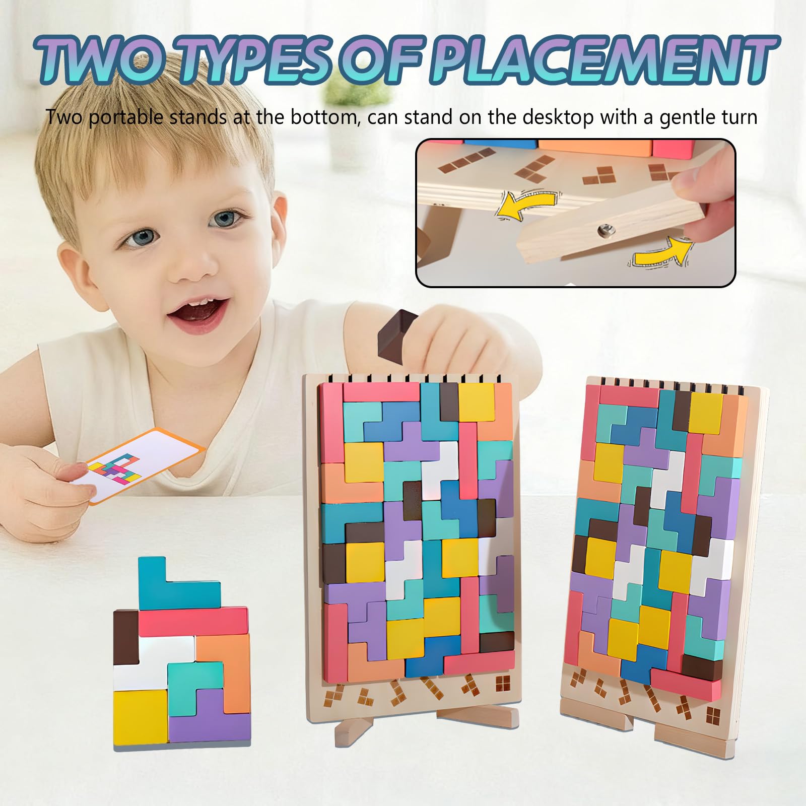 3D di Legno Tetris, Cervello Giocattoli con 41 Colorato Blocchi Geometrici, Intelligenza Jigsaw Rompicapo, Regali Educativi per Bambini,Giochi Montessori Bambini 3 4 5 6 Anni