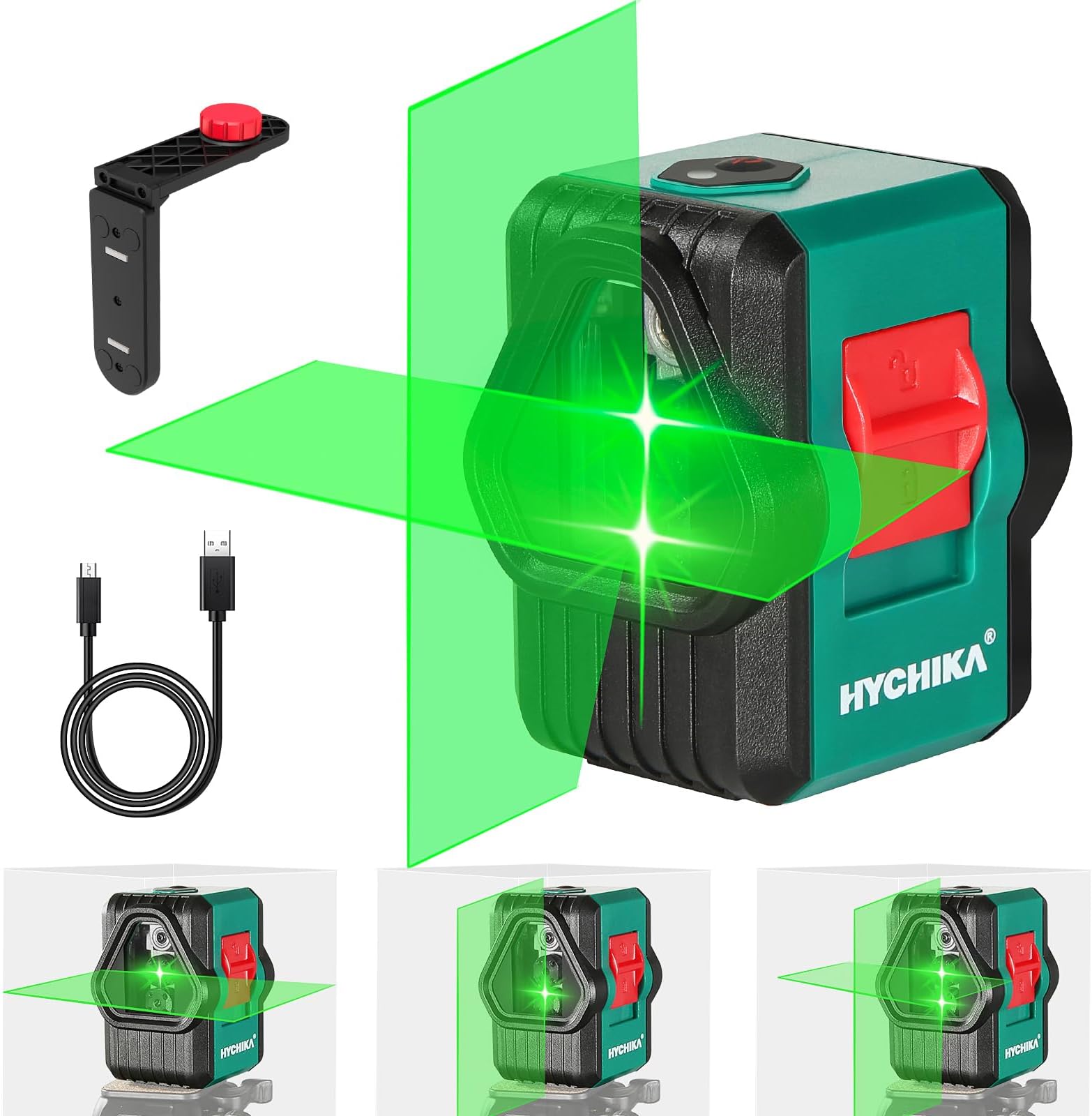 Green Laser Level, HYCHIKA 45M Lazer Levels Self Leveling, Switchable Horizontal/Vertical/Cross line, IP54 Rechargeable Outdoor Laser Level with 360°Magnetic Bracket, Carrying Bag, USB Charging Cord