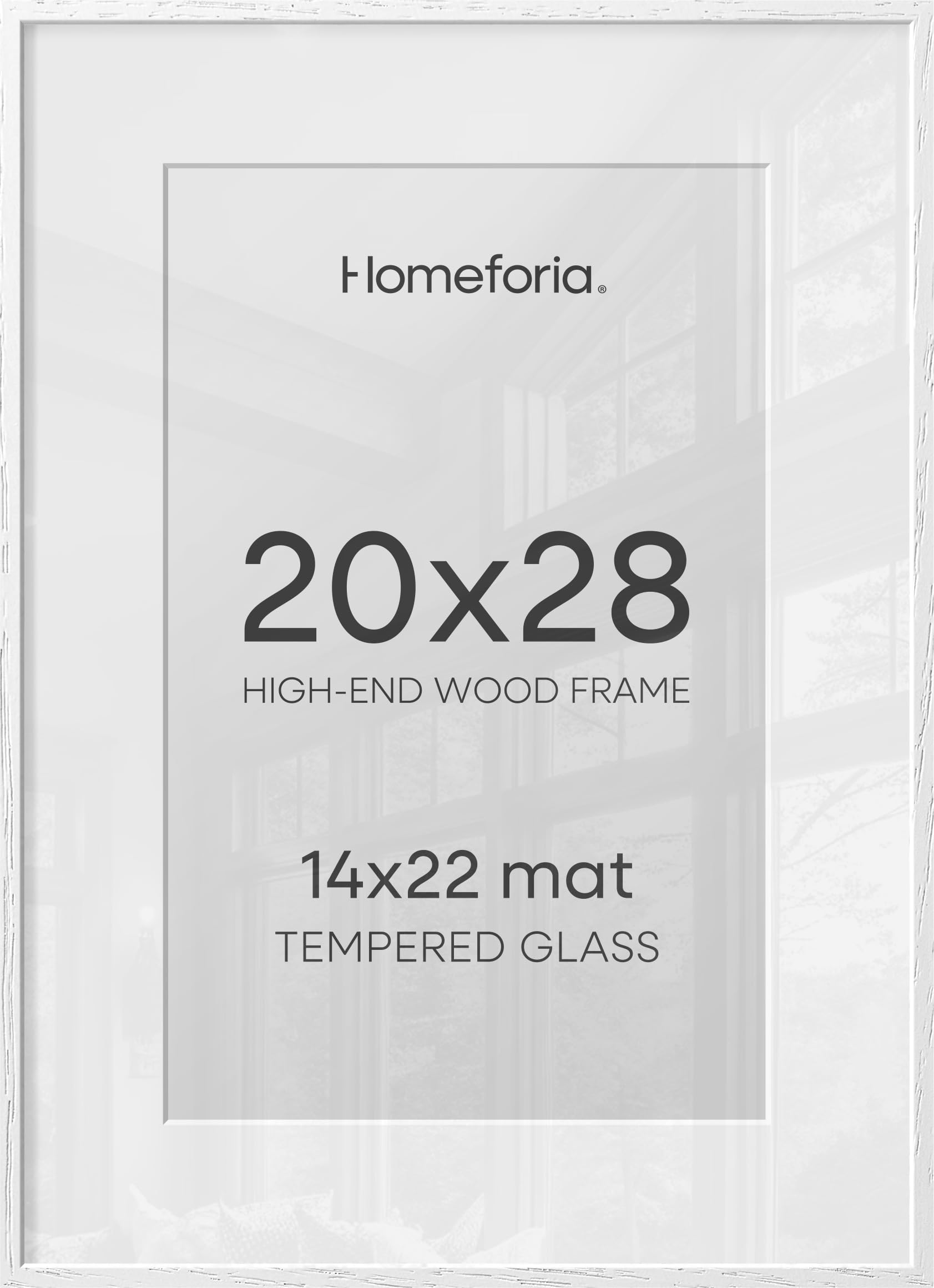 Homeforia 20x28 Picture Frame White, High End Oak 20 x 28 White Wood Poster Frames with Mat 14 by 22 Photo, 20x28 Wooden Frame Matted to 14x22, 28x20 Hanging Frames, Tempered Glass, Wall Kit, Set of 2