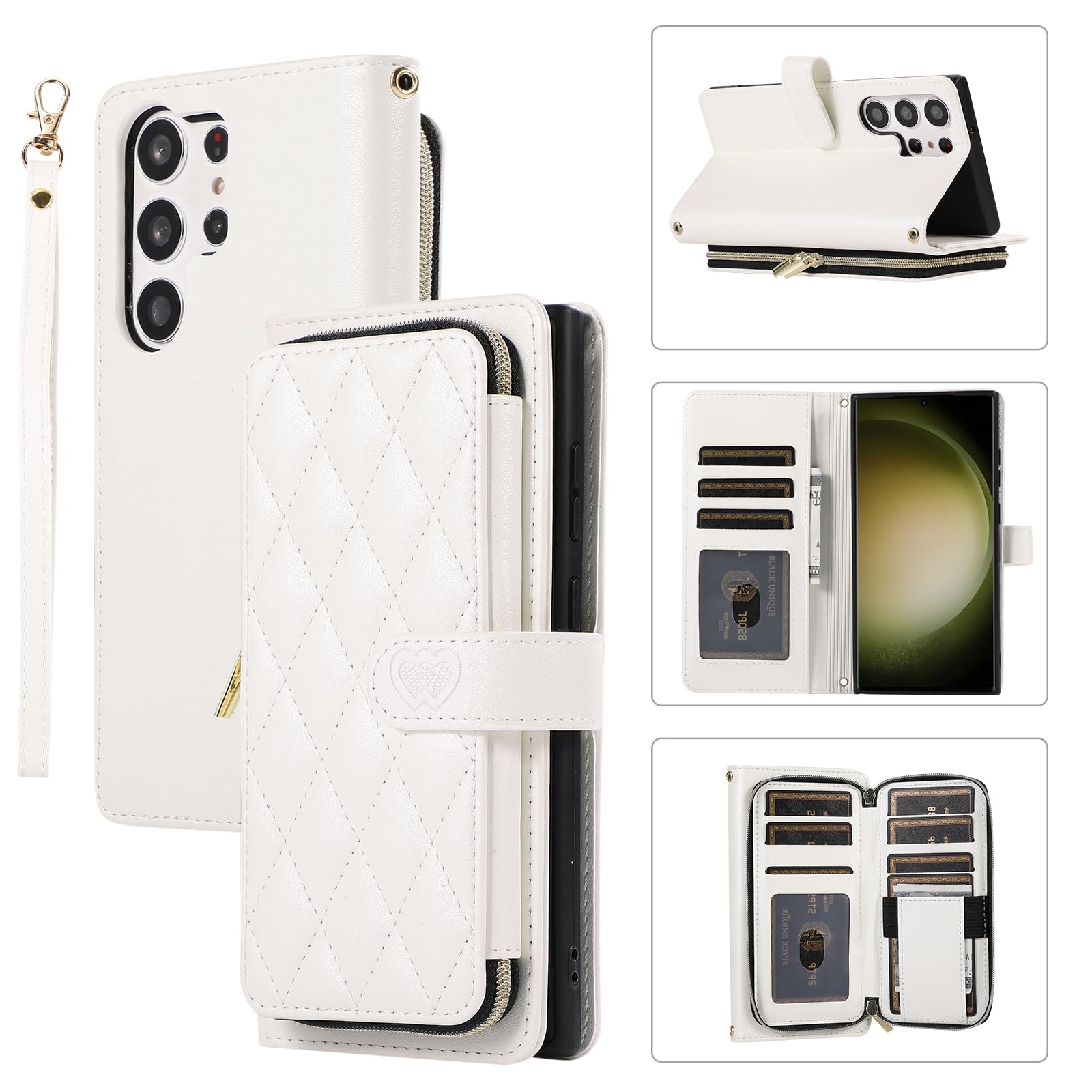 for Samsung Galaxy S24 Ultra Case Wallet, 6-Card Holder, White