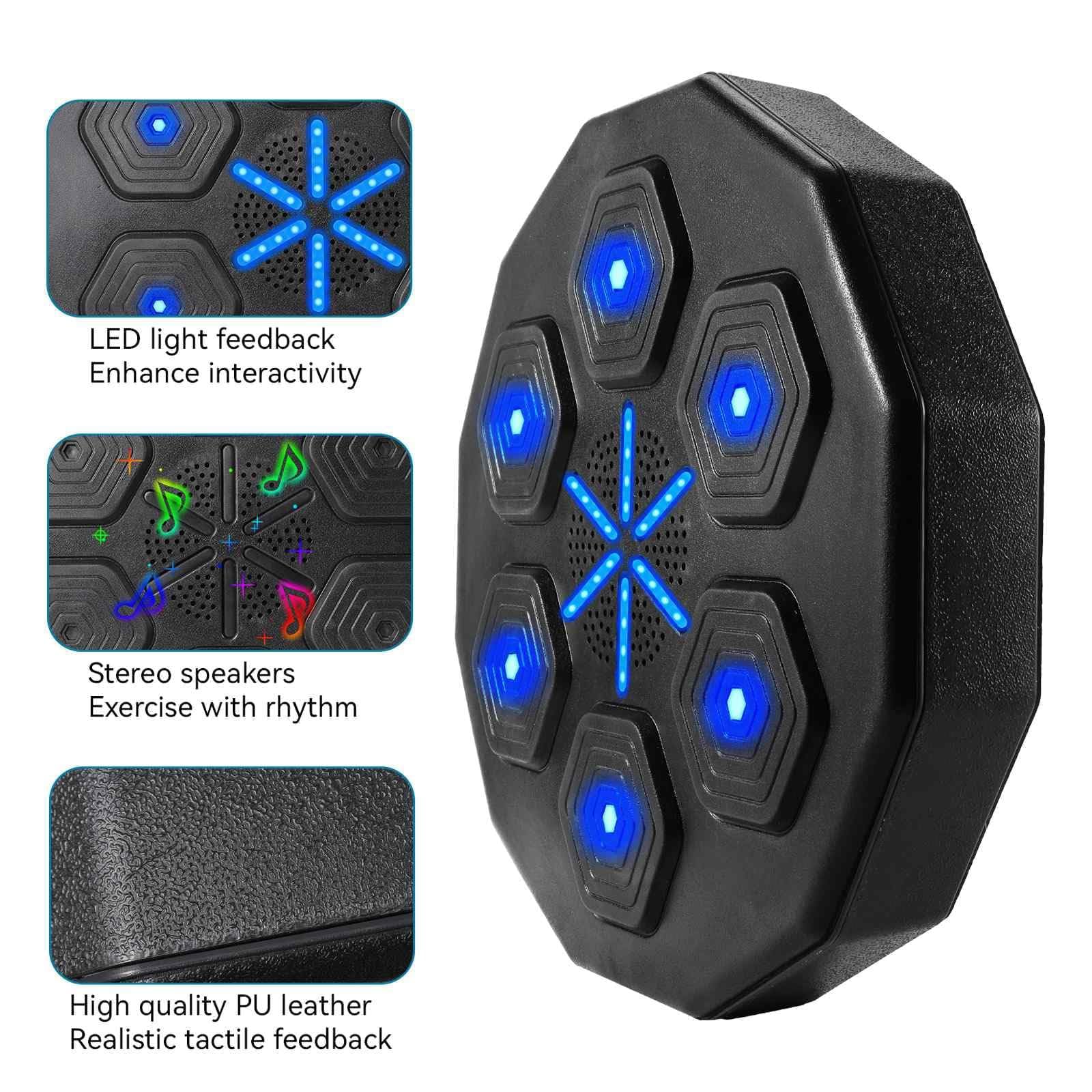 Macchina da boxe musicale, Macchina da boxe montata a parete con luce LED/Bluetooth, Attrezzatura per allenamento di boxe musicale, per esercizi a casa Migliora l'acutezza, con guanti per adulti