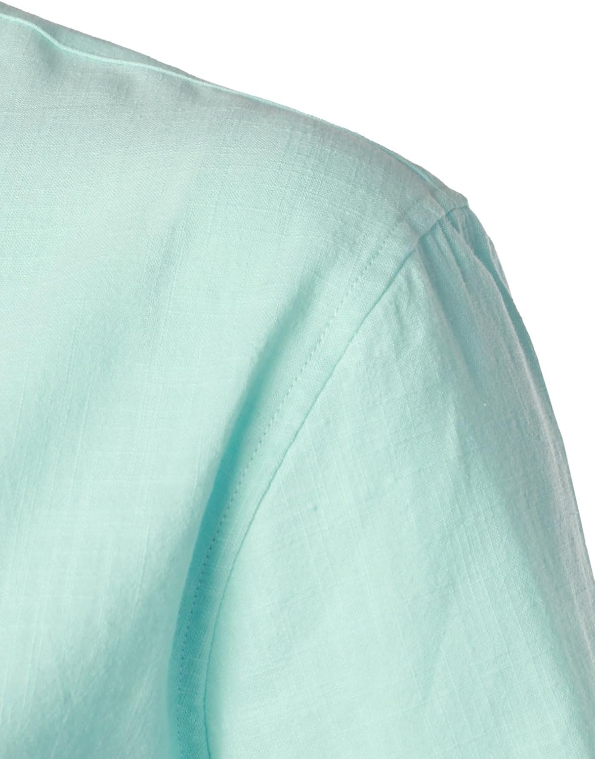 JEMITOP Men's Summer Lightweight Cotton Linen Shirts Casual Short Sleeve Breathable Banded Collar Henley for Beach Vacation Large Light Green image 5 of 5 B0CRYTBGQ7