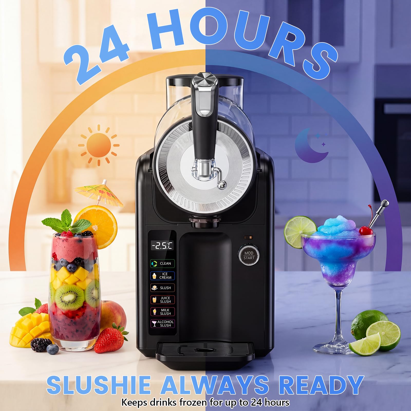 Máquina de granizado Granizadora Heladera capacidad de 2L máquina granizados, Pantalla LED y 6 programas batidos, maquina helados granizadora maquina malteadas, cócteles con batidos y margaritas