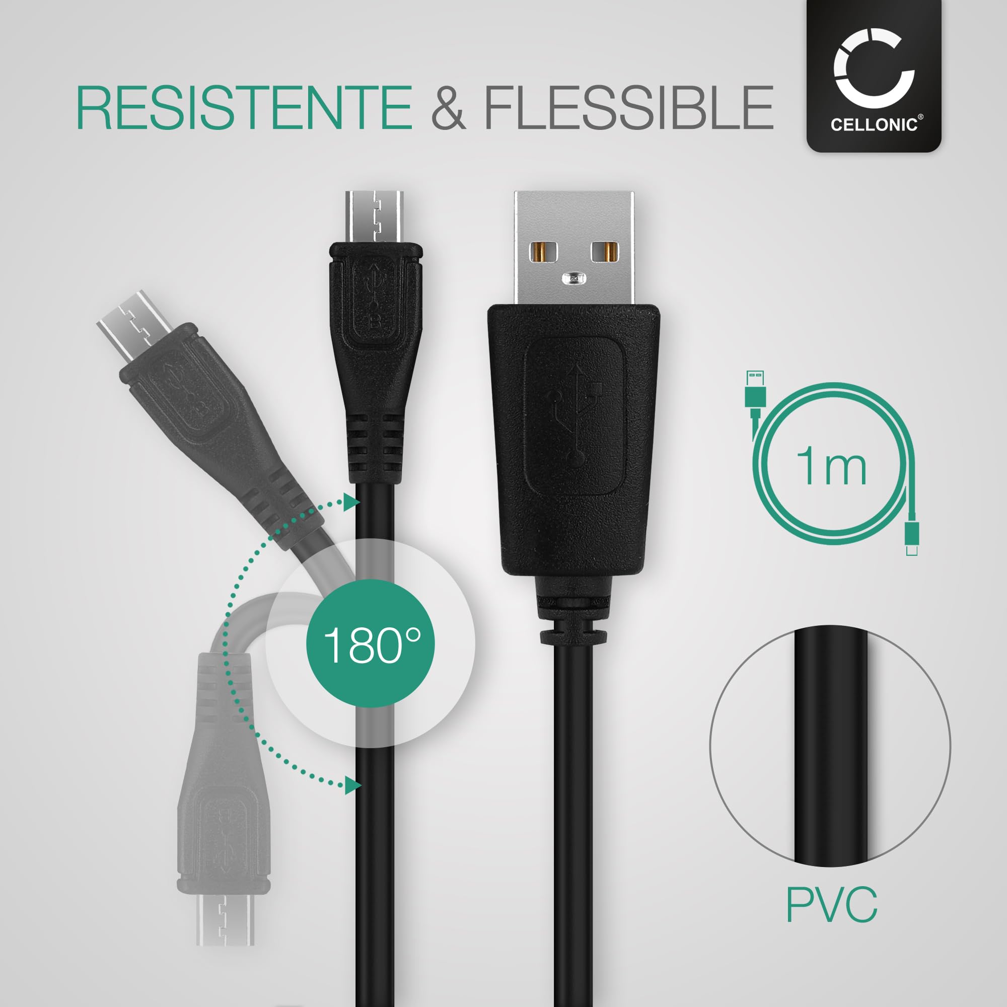 CELLONIC Cavo USB 2.0 compatibile con TomTom Via 62, Via 52, Via 135, 400, GO 510 (2013) 520 (2016) 5200, GO 610 6100, GO 620 ricarica 1A per navigatore GPS con porta USB A 1m in PVC nero