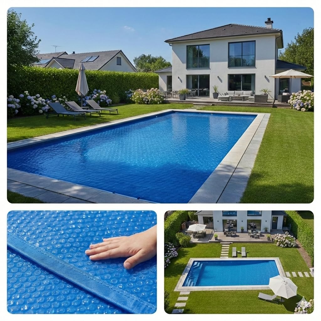 Bâche Solaire Premium 1000x500 cm, Rectangulaire, Bordée Périmètre, 500 Microns, Bleu, Couverture Piscine, 10x5m, Polyéthylène à Bulles, EDG Premium