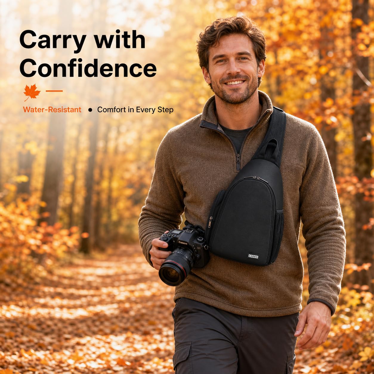 CADeN Cámara Mochila fotográfica Mochila Impermeable con Bandolera Funda para cámaras SLR 1 DSLR SLR 3 Lente Sony Canon Nikon trípode （Negro） | Fácil de limpiar, compatible con Sony Nikon Canon EOS R50. Mochila para cámara DSLR/SLR, color negro. DO17