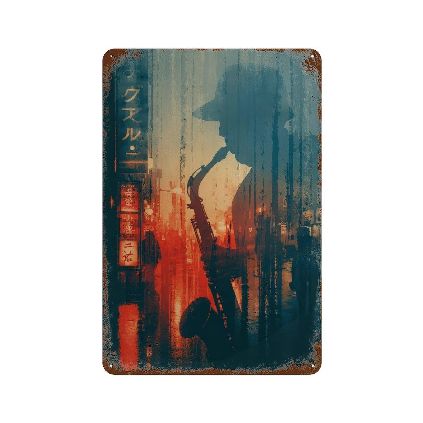 xiaoxiaoshen Saxophone Player. Urban Neon Moody Jazz Wall Decor Art Metal Tin Poster Modern Home Decor Art Home Bar Shop Decorations Vintage Sign 30x20cm