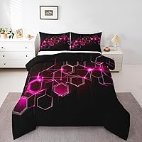 Vista 22 de Juego de ropa de cama de círculos geométricos, juego de edredón moderno retro con ojales para niños, niñas y adolescentes, decoración de rayas Gris