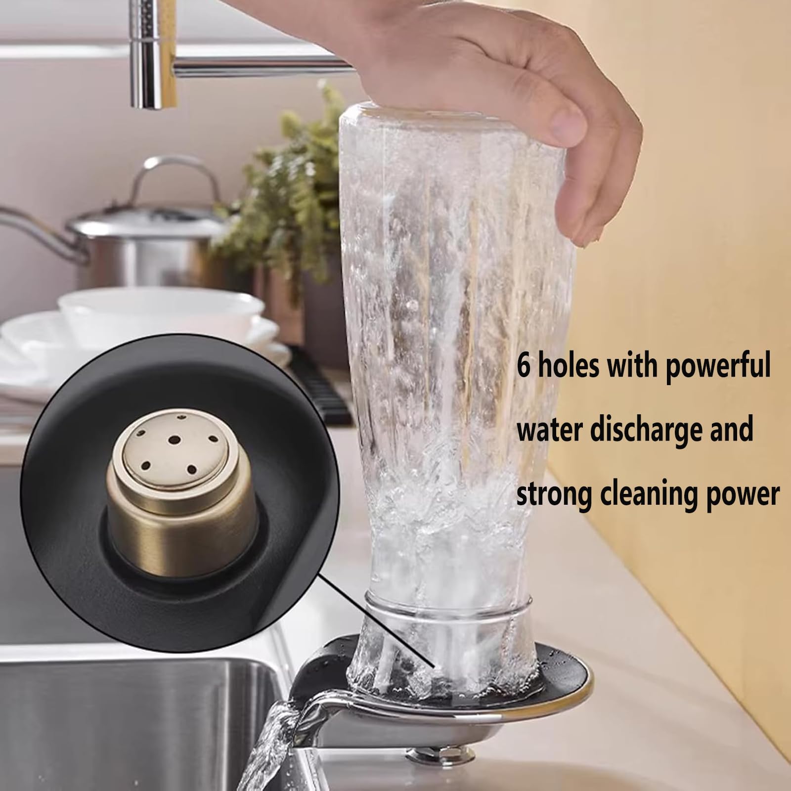 Enjuague automático de vidrio para fregadero de cocina, lavadora de tazas de café con almohadilla de silicona, se adapta a diámetro de apertura de 22 a 40 mm, herramienta de limpieza ideal para el