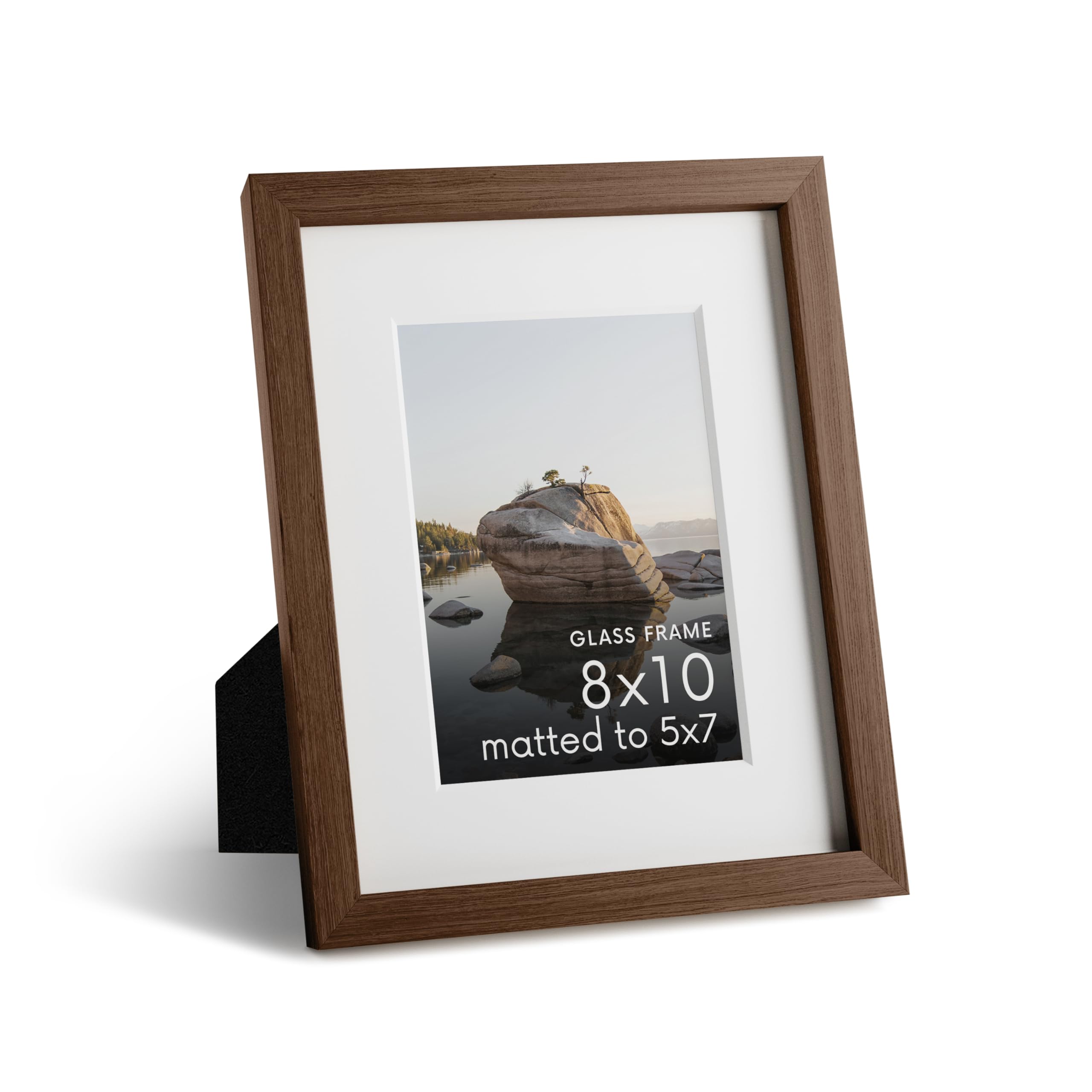HAUS AND HUES 8x10 Picture Frame with Real Glass & Walnut Oak Matted to 5x7 - Oak Glass Photo Frame - Includes American Oak, Easel Back, Vertical Hang