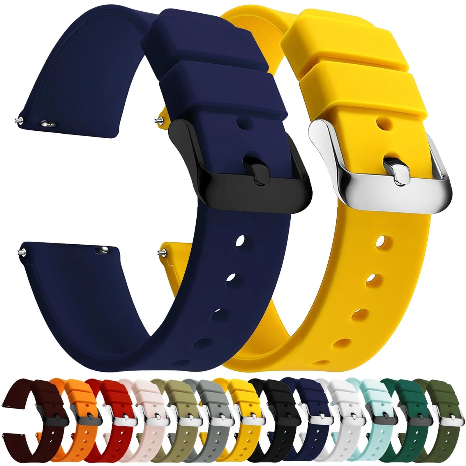Bracelets de montre en silicone 14/16/18/19/20/21/22/24 mm - Bracelets de montre en caoutchouc souple à dégagement rapide (jaune, 22 mm)