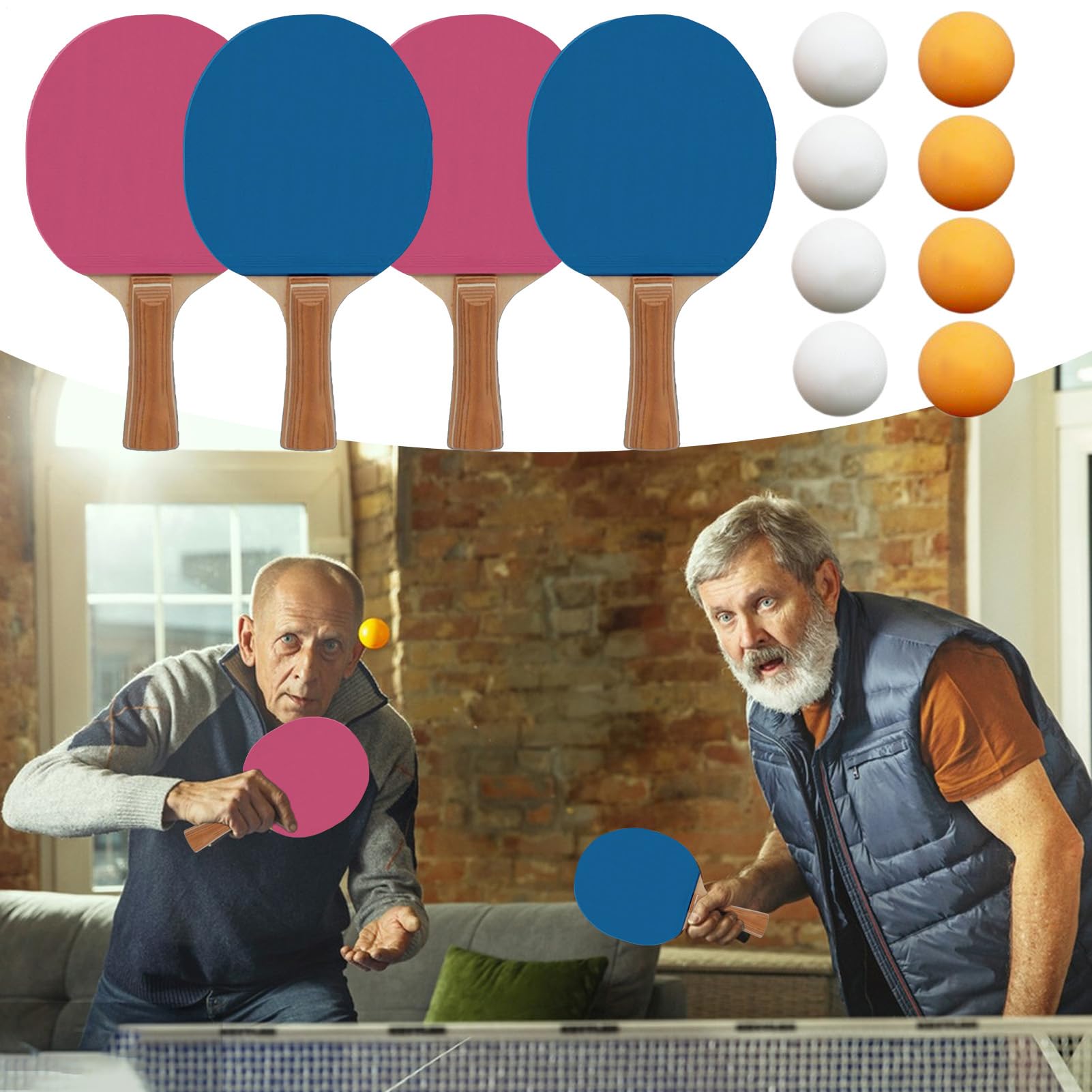 Set Da Pong Per Adulti 4 racchette 8 palline pong colorate | Racchette di tennis da tavolo Per Adolescenti Appassionati Giochi Di Gruppo Competitivi Interni Ed Esterni