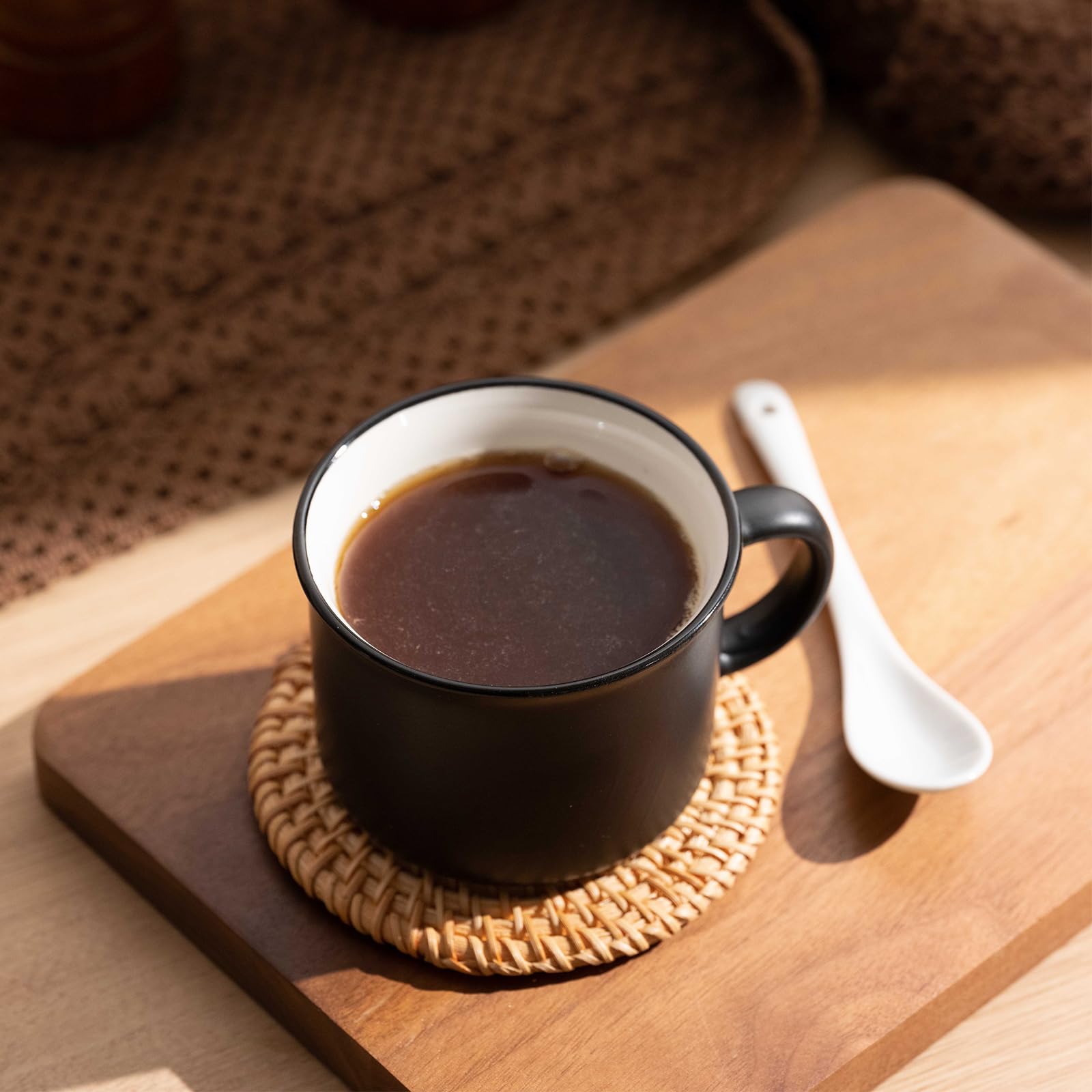 Juego de 4 tazas de café con platillo de cerámica, 180 ml, 8 piezas, juego de tazas con platillo, color negro
