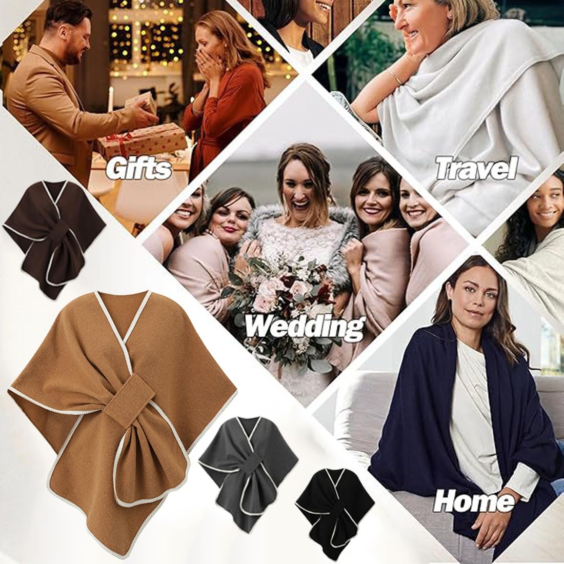 Chal cruzado para mujer, elegante poncho de punto para otoño