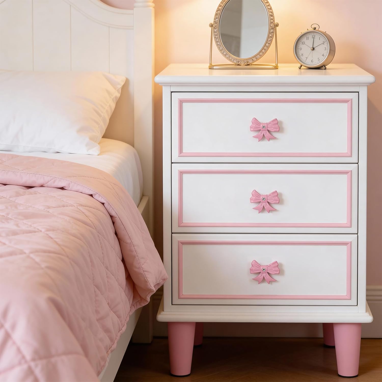 12 Pcs Pink Bow Dresser Knobs Cast Iron Coquette Bow Drawer Knobs Cabinets Hardware Pulls Decorative Vintage Handles for Nursery Girls Room Vanity Bedroom Home Desk Wardrobe