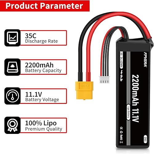 Miniatura 3 de FPVERA 3s Lipo Batería 35C 2200mAh 11.1V Lipo Batería con XT60 Conector para Avión RC Quadcopter Helicóptero FPV Drone