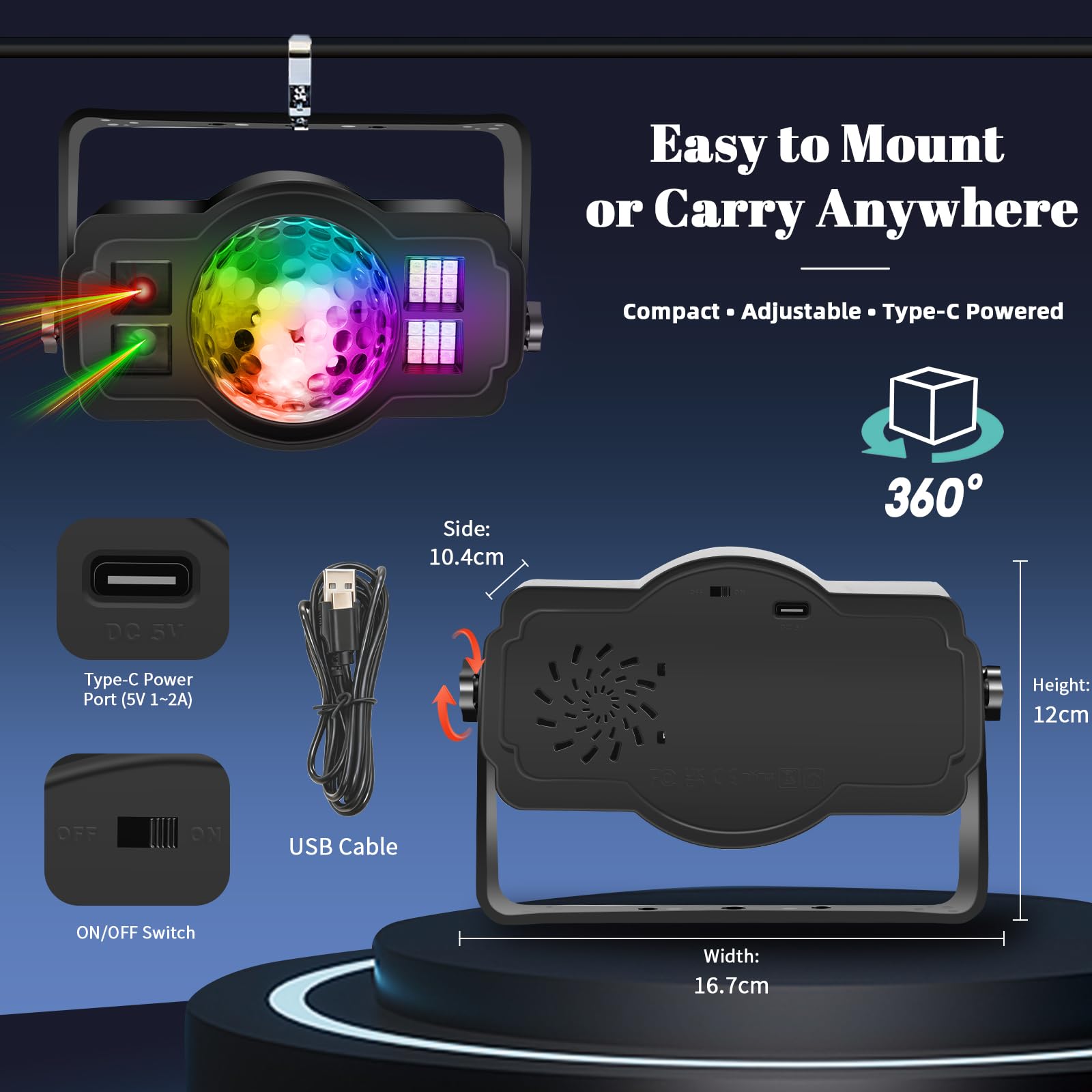 Luci da discoteca, luci stroboscopiche a LED RGB, per feste in casa, matrimoni, bar, DJ, karaoke, Halloween, Natale, regali di compleanno, 9 modalità attivate dal suono