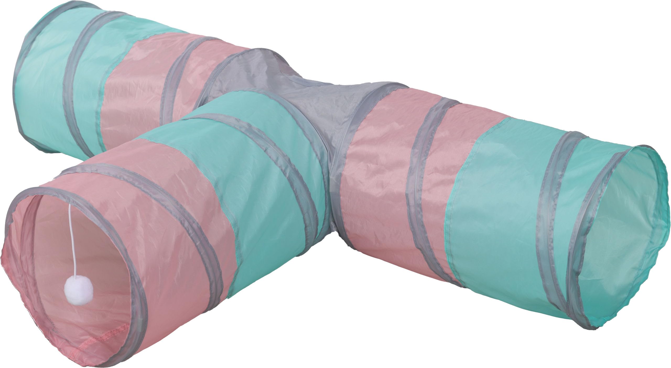 Kerbl Hobbyfarming Cat Tunnel Triangle, Turq./ Pink/Grey, Ø 25 X 80 X 50 cm