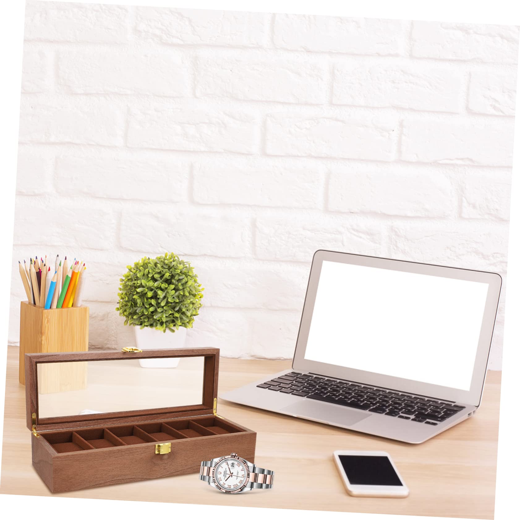 JEWEDECO Slot Vintage Wooden Watch Display Box Elegant Watch Organizer for Bracelet Storage Material for Jewelry Packaging Store Display