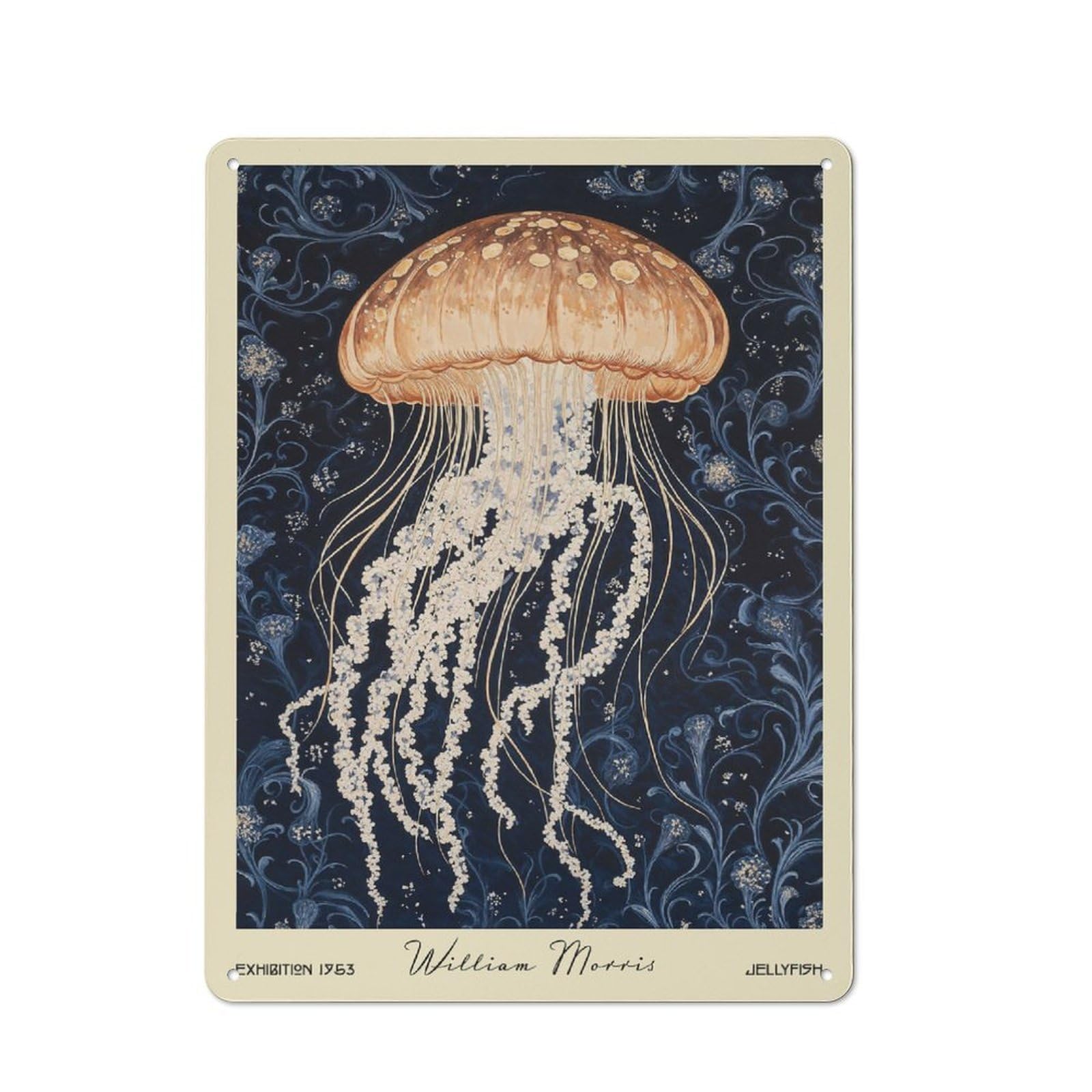 Junmoney Style-15 William Morris Jellyfish Nautical Casual Metal Wall Decor 40X30cm, Rustic Tin Sign For Patio Bar, Workshop, Shed Or Kitchen