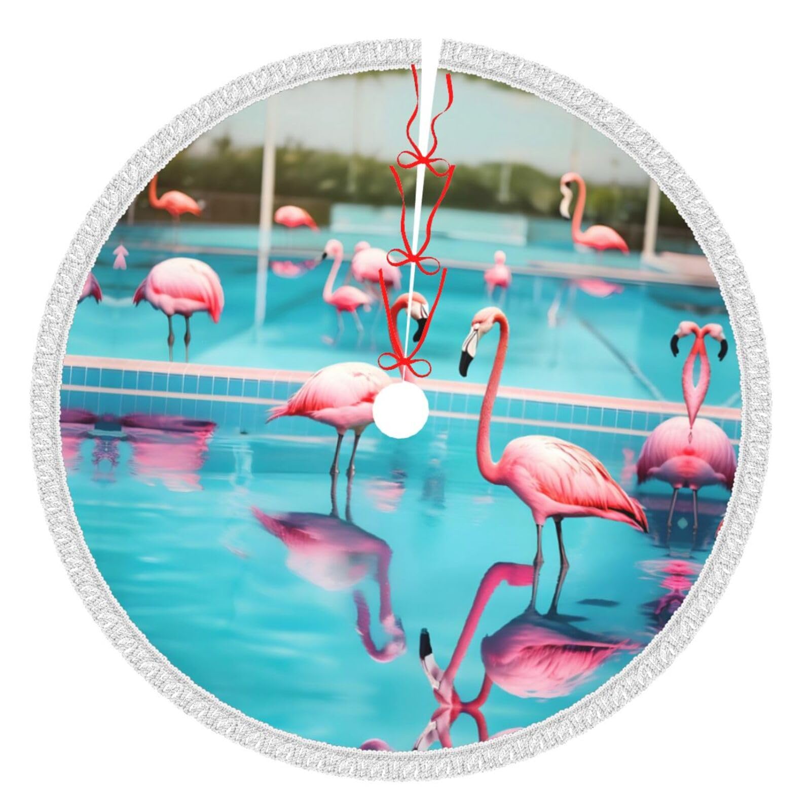 Jupe de sapin de Noël originale imprimé flamant rose tapis de sol pour fête