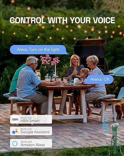 Miniatura 3 de HBN Enchufe inteligente para exteriores, impermeable, WiFi, temporizador de salida al aire libre con 6 tomas de tierra, control remoto y control de