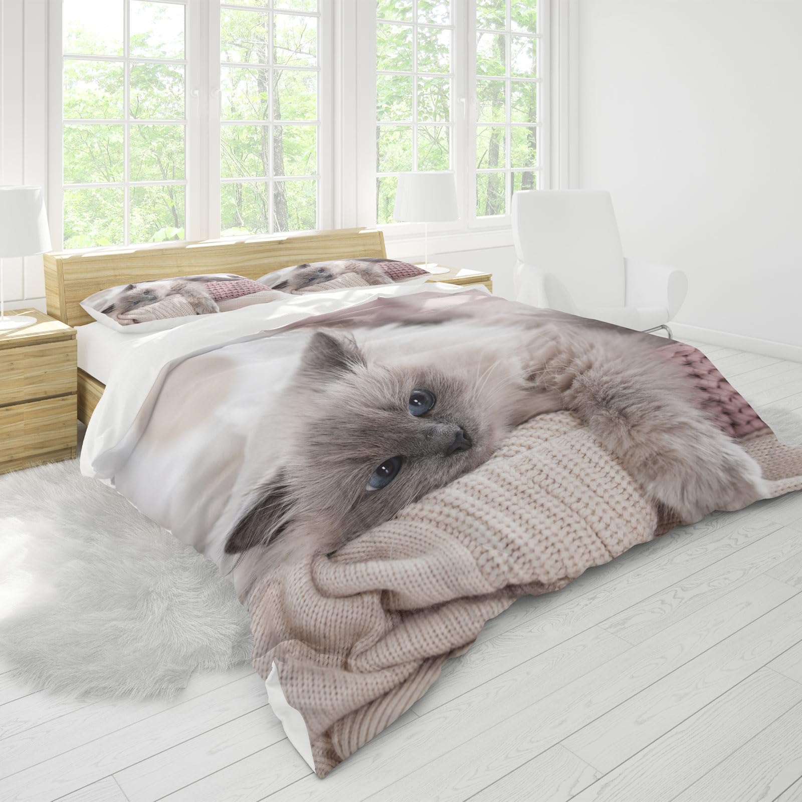 KAIDAARTLH Cat bedding set 200x200cm, Cat motif microfibre duvet cover, 3D print bedding sets 3-piece with zip - Image 2