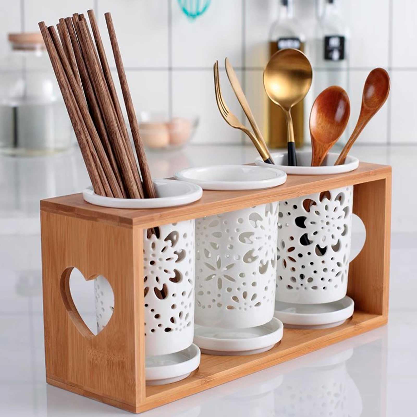 5 Supporti Per Posate In Ceramica - Porta Bacchette, Cucchiai E