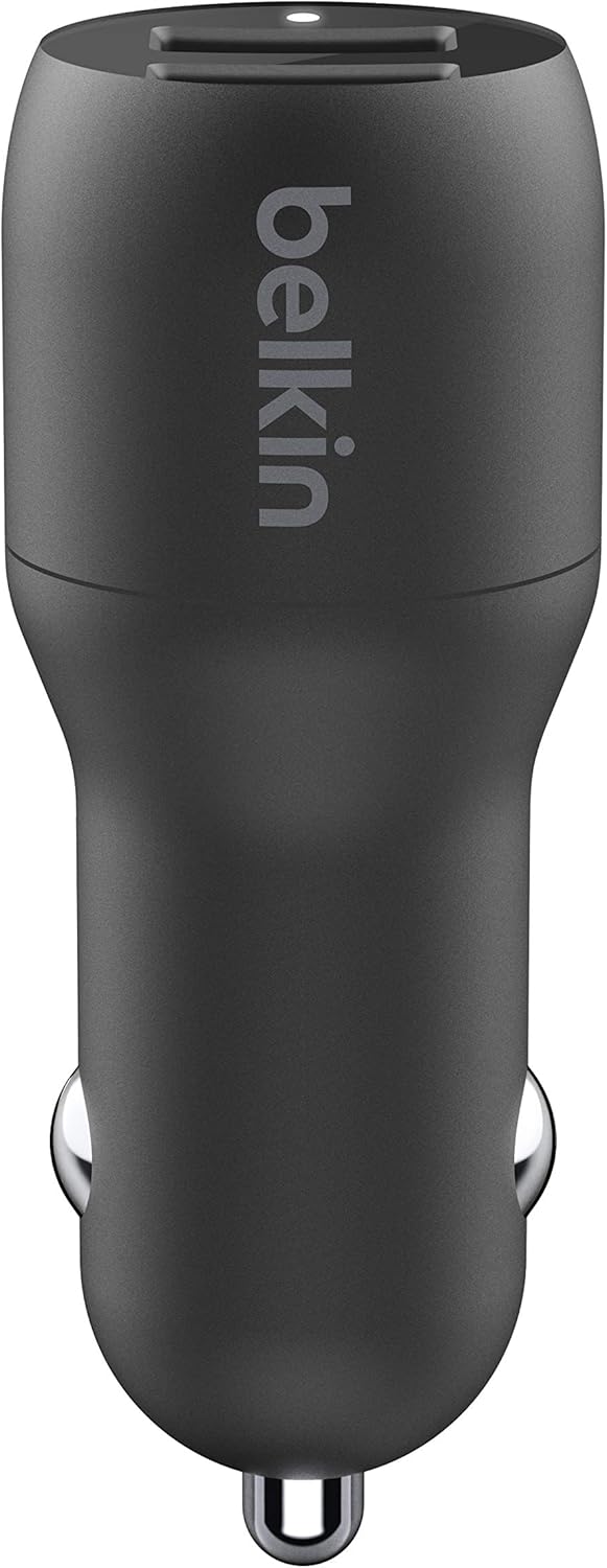 Belkin Dual USB Car Charger 24W + Lightning Cable (Boost Charge Dual Port Car Charger, 2-Port USB Car Charger) iPhone Car Charger, iPad Car Charger, AirPods Car Charger (CCD001bt1MBK), Black : Everything Else