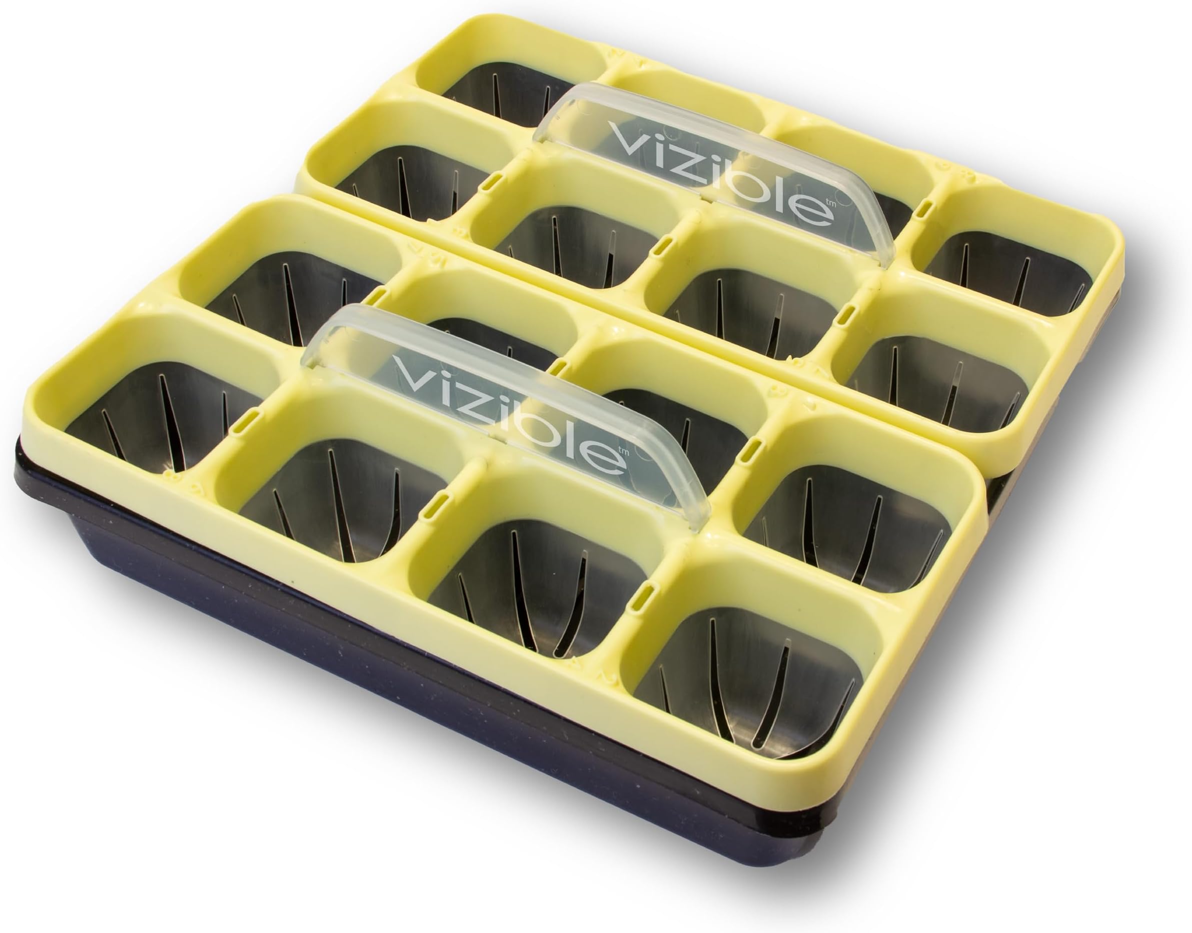 Vizible 16-Cell Seed Starting Tray Caddy | Reuseable Clear Cell Design | Perfect for Vegetables Including Tomatoes and Peppers, Flowers and Herbs (Cosmos Yellow)
