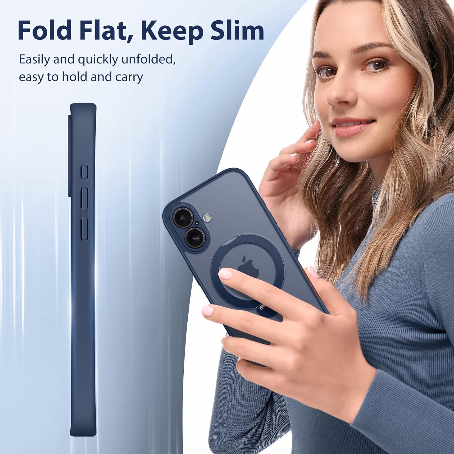 GolbinBox 360° Spin Magnetic Stand for iPhone 16 Case, [Compatible with MagSafe], [Full Camera Protection] [16FT Military Drop Protection], Slim Translucent Matte Phone Case,Navy Blue - Image 8