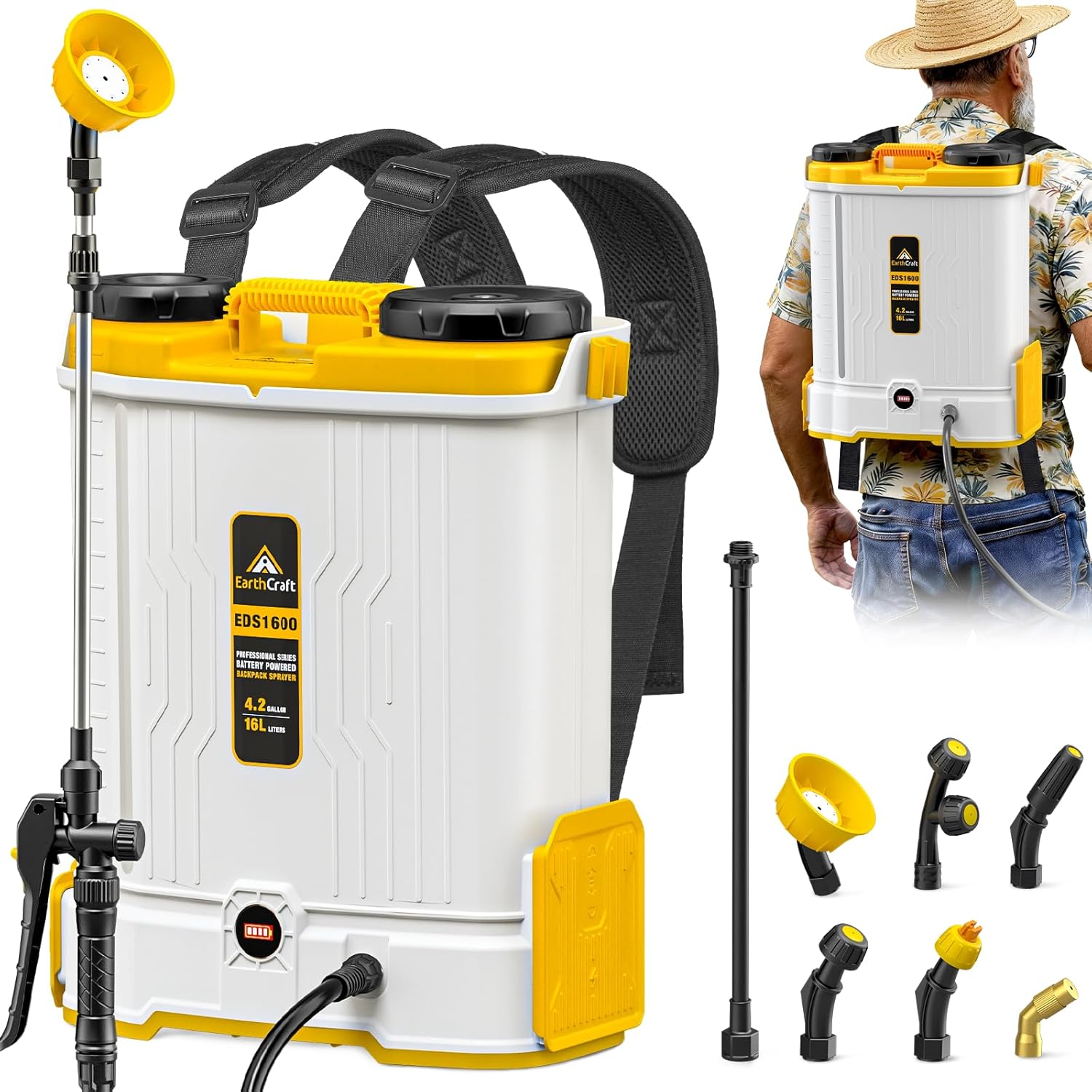 4.2 Gal Battery Powered Backpack Sprayer Compatible with DeWalt 20V Battery (Tool Only), Equipped with Mixing System, Backpack Garden Sprayer with 6 Spray Nozzles for Lawn, Garden, Yard