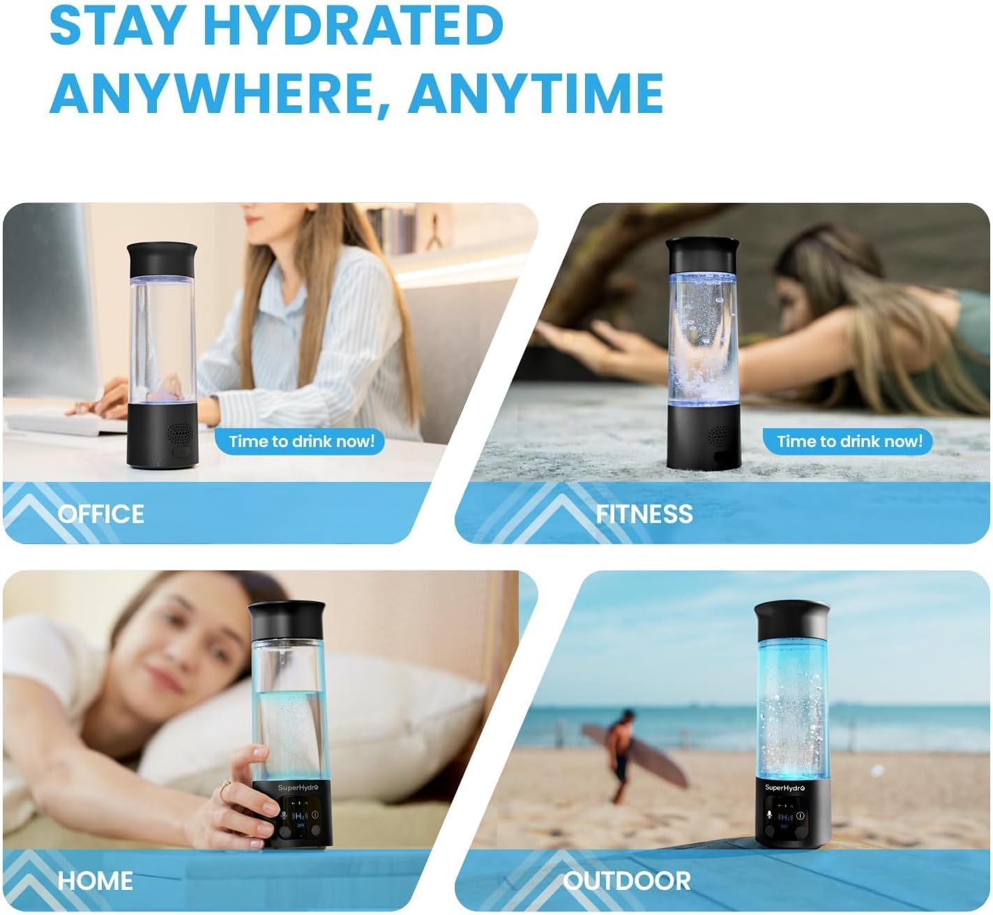 Superhydro Hydrogen Water Bottle Generator,3000+PPB Portable Hydrogen Water Bottle with SPE- Rechargeable-12oz-Suitable for Daily Hydrogen Water Supplementation (Black)
