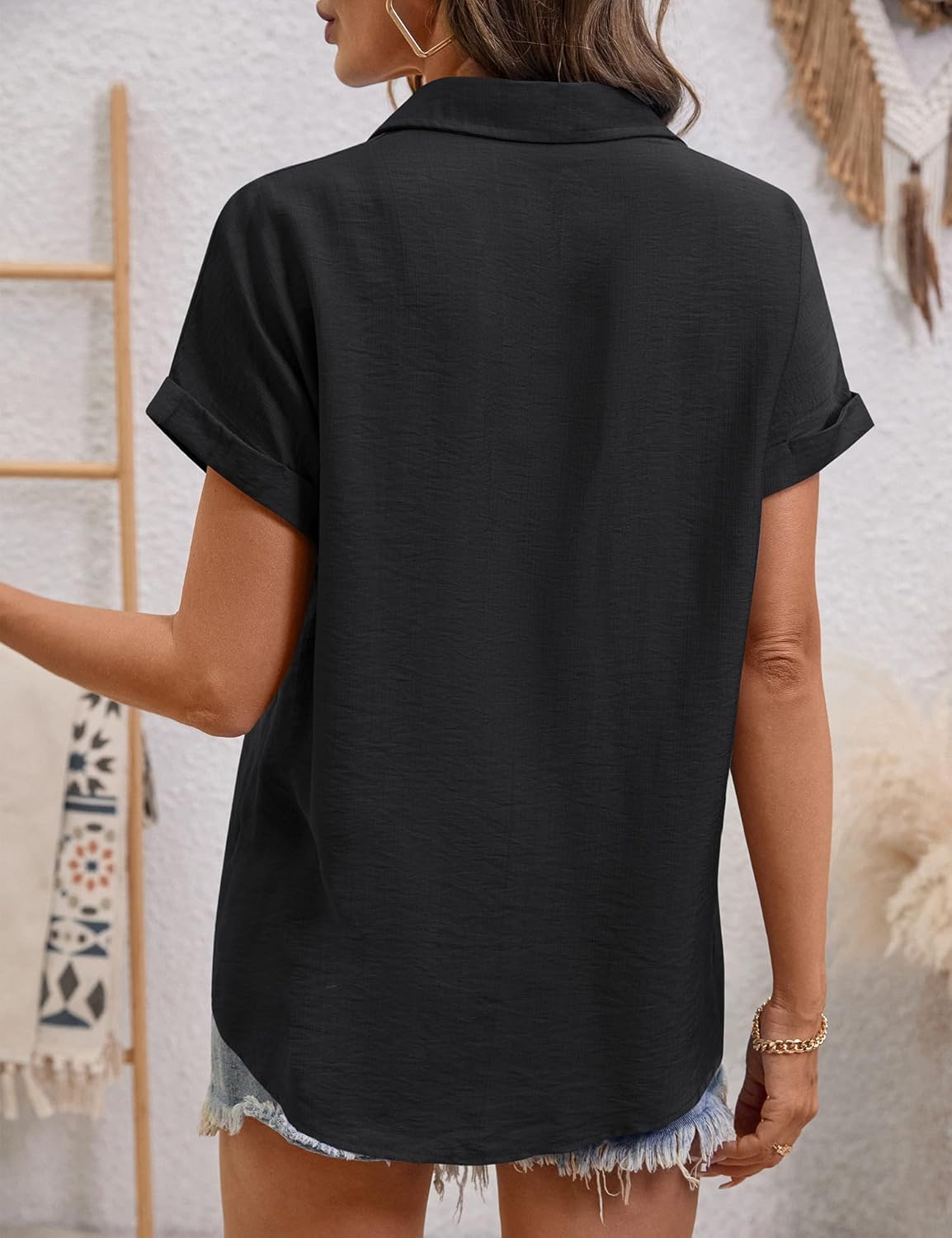 LOMON Women Blouses Spring Summer Tops for Women 2026 Short Sleeve V Neck Dressy Casual Collared Shirts Work Office - Image 6