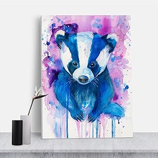 Farmhouse Wall Decor - Badger Watercolor Painting, Wildlife Art Print, 8"x12" Framed Canvas