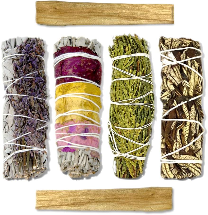 LIFE OF GAIA Sage Smudge Kit: White Sage + Lavender & Rose, Yerba Santa & Palo